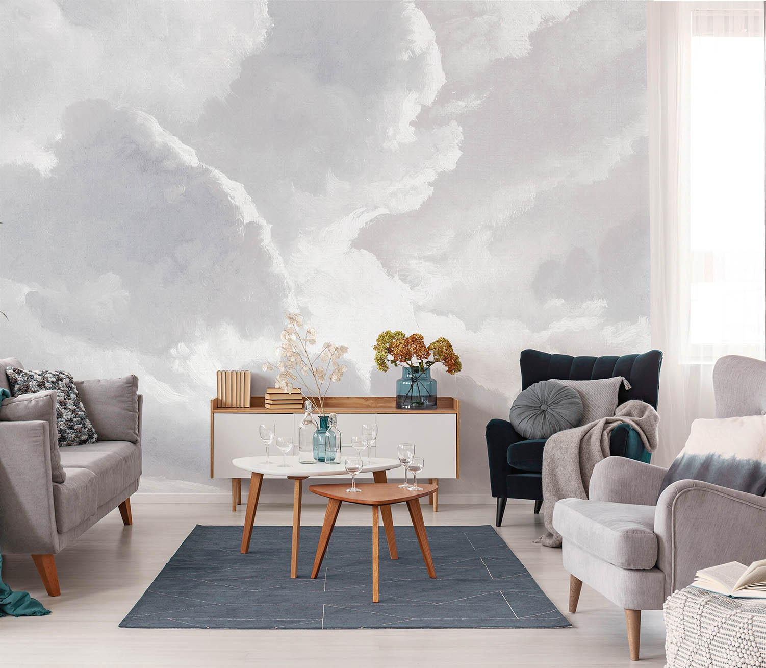 Aquarell Wandbild Wolken grau