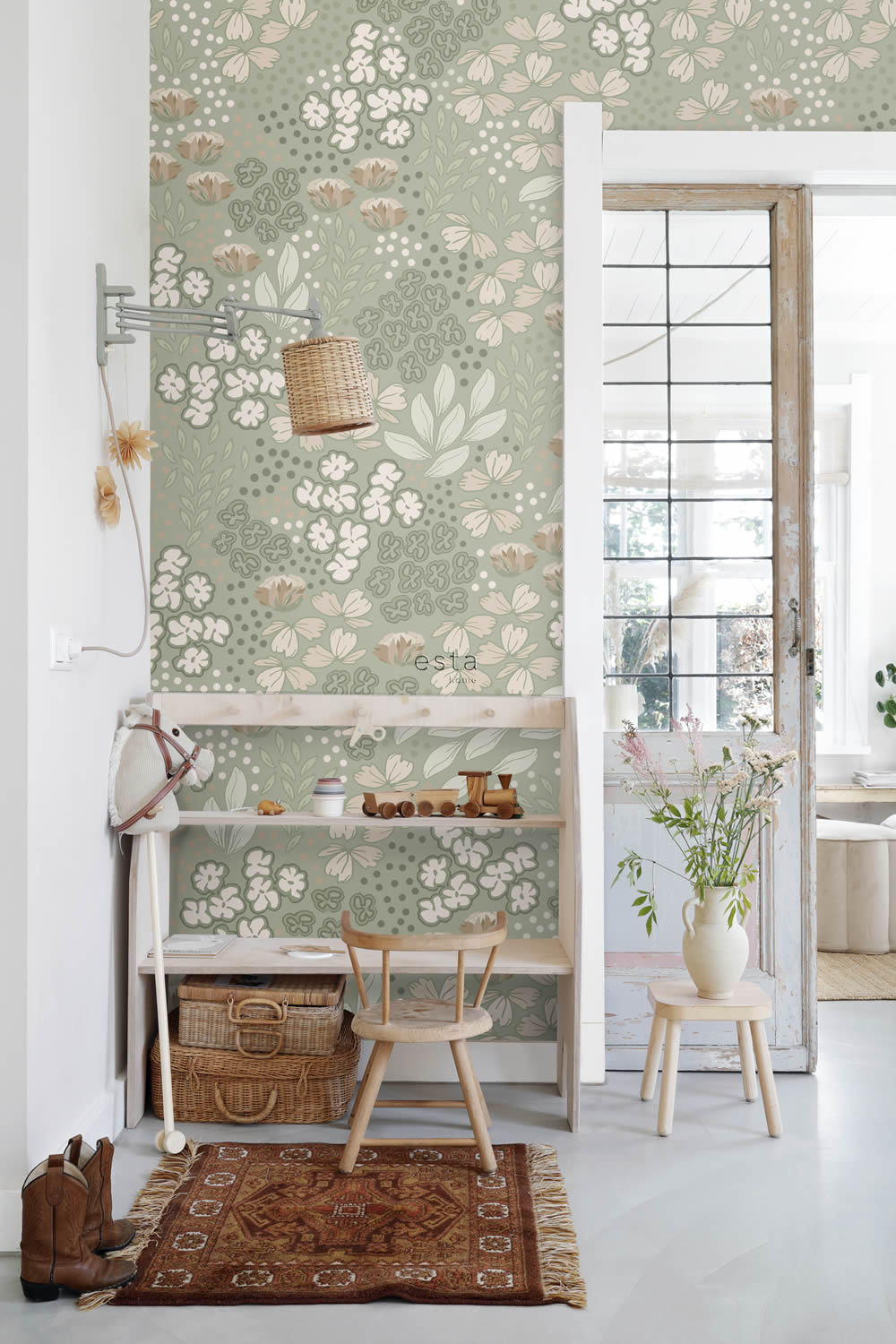 Wandbild Scandi Blütenmuster mintgrün 150 x 279 cm 159212