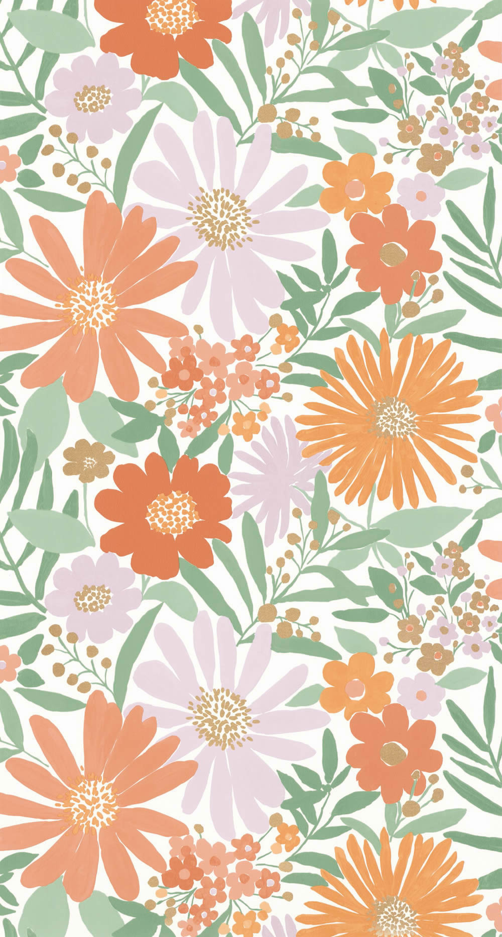 Vliestapete große Sommerblumen Blumen grün orange flieder LGG104430547