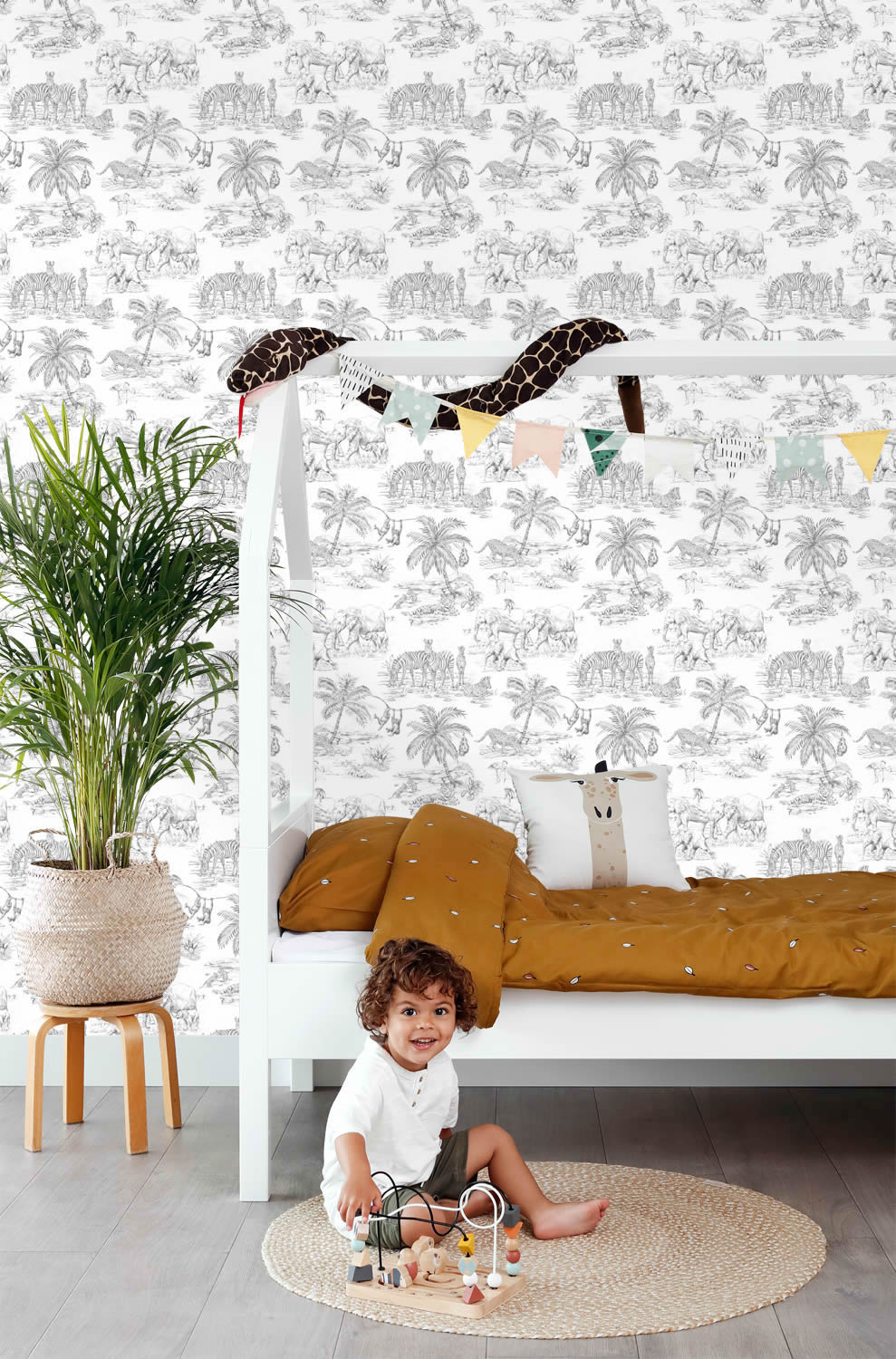 Vliestapete Dschungel Tiere Afrika Zeichnung schwarz weiß 139299