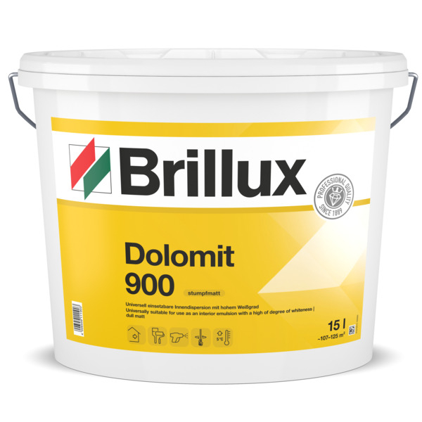Brillux Dolomit 900 stumpfmatt Innenfarbe im 15 l Eimer, hohe Deckkraft für helle Wände