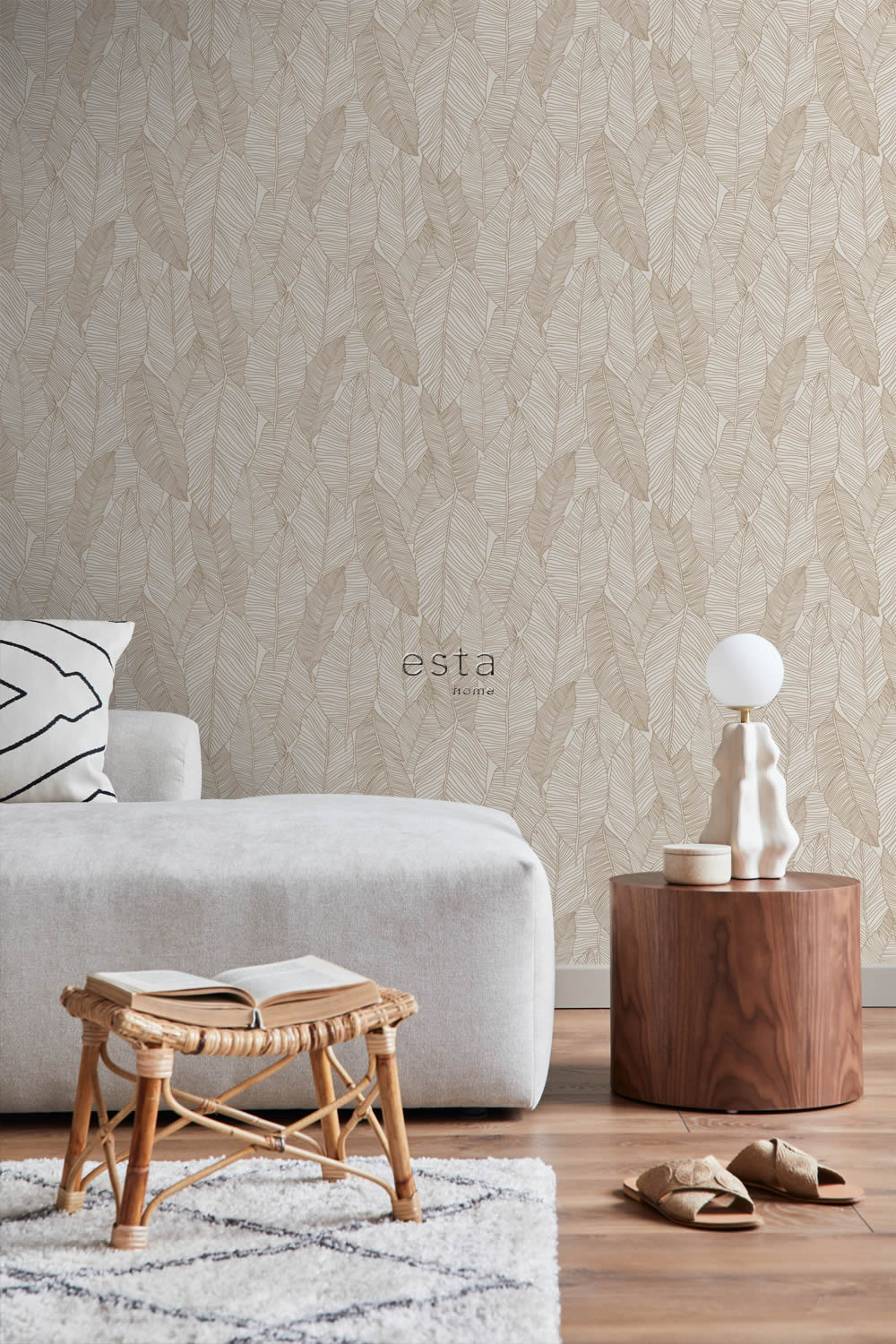 Non-woven wallpaper leaves line art beige 139352
