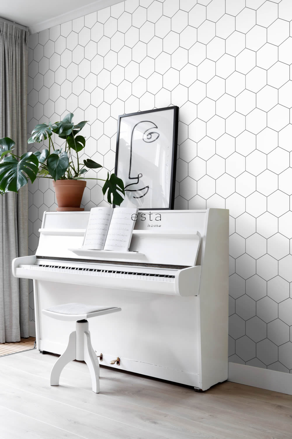 Non-woven wallpaper minimalist honeycomb pattern white 139311