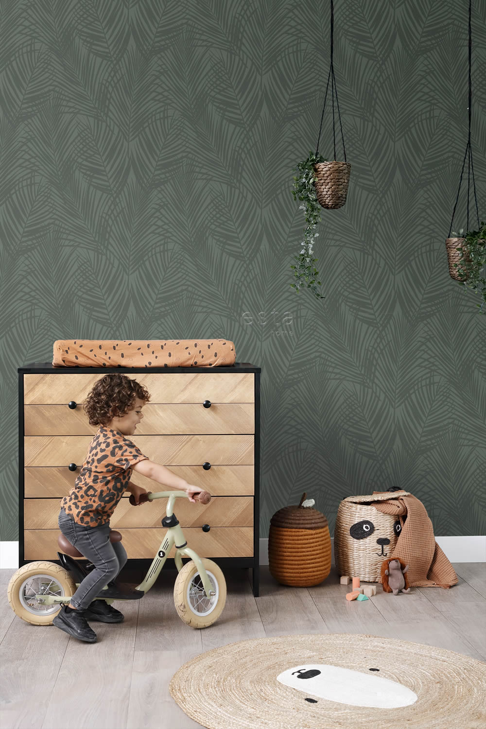 Non-woven wallpaper fern look leaves green 139303
