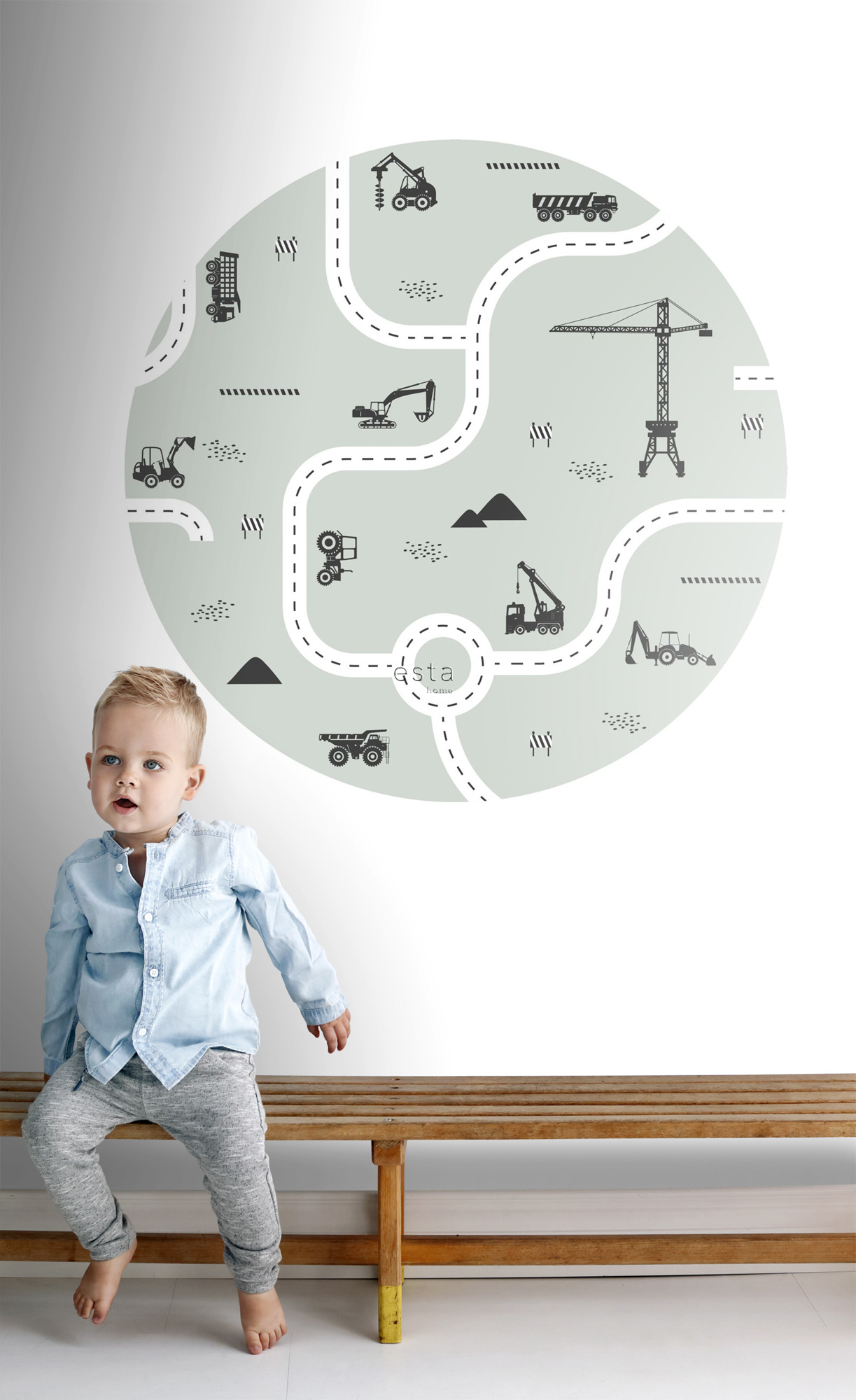 Vlies Wandbild Baustelle Straßen rund mint 70 cm 159066