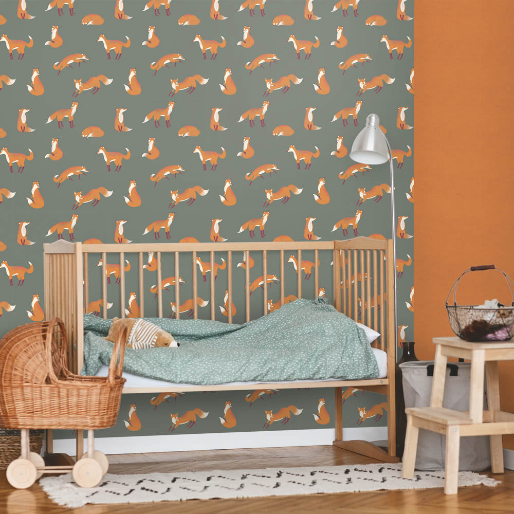Füchse Scandi Style Vliestapete dunkelgrün PVC-frei 26841