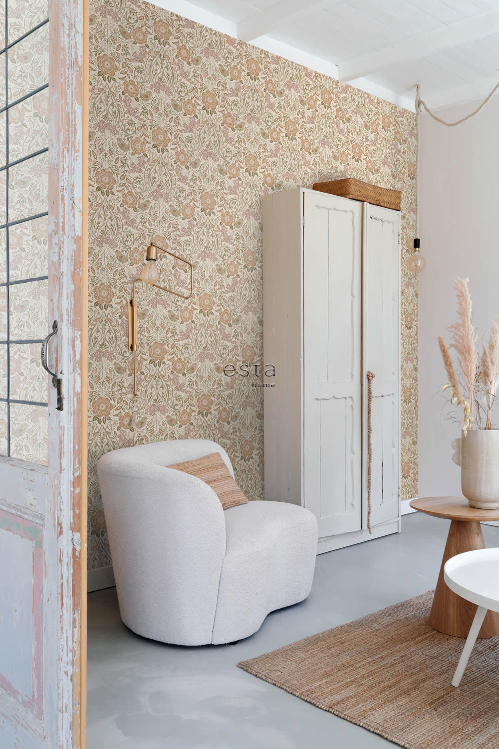 Non-woven wallpaper floral flower tendril pattern beige 139566