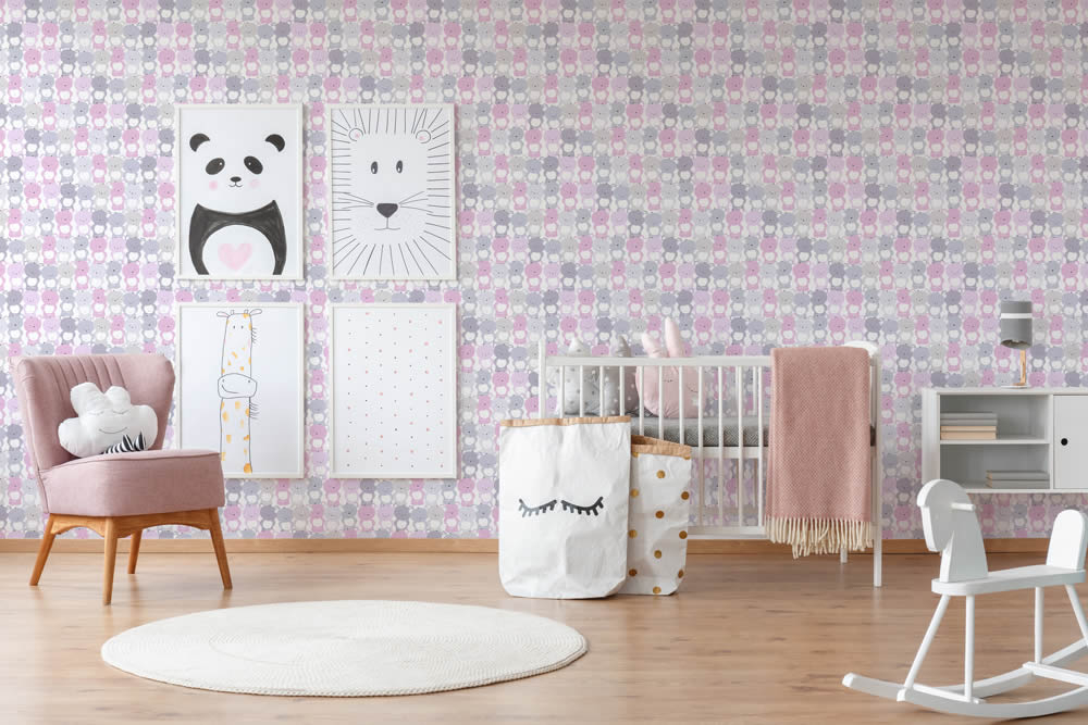 teddies pink, purple and gray non-woven wallpaper Little Love AS Creation 381292-8-381292.1M