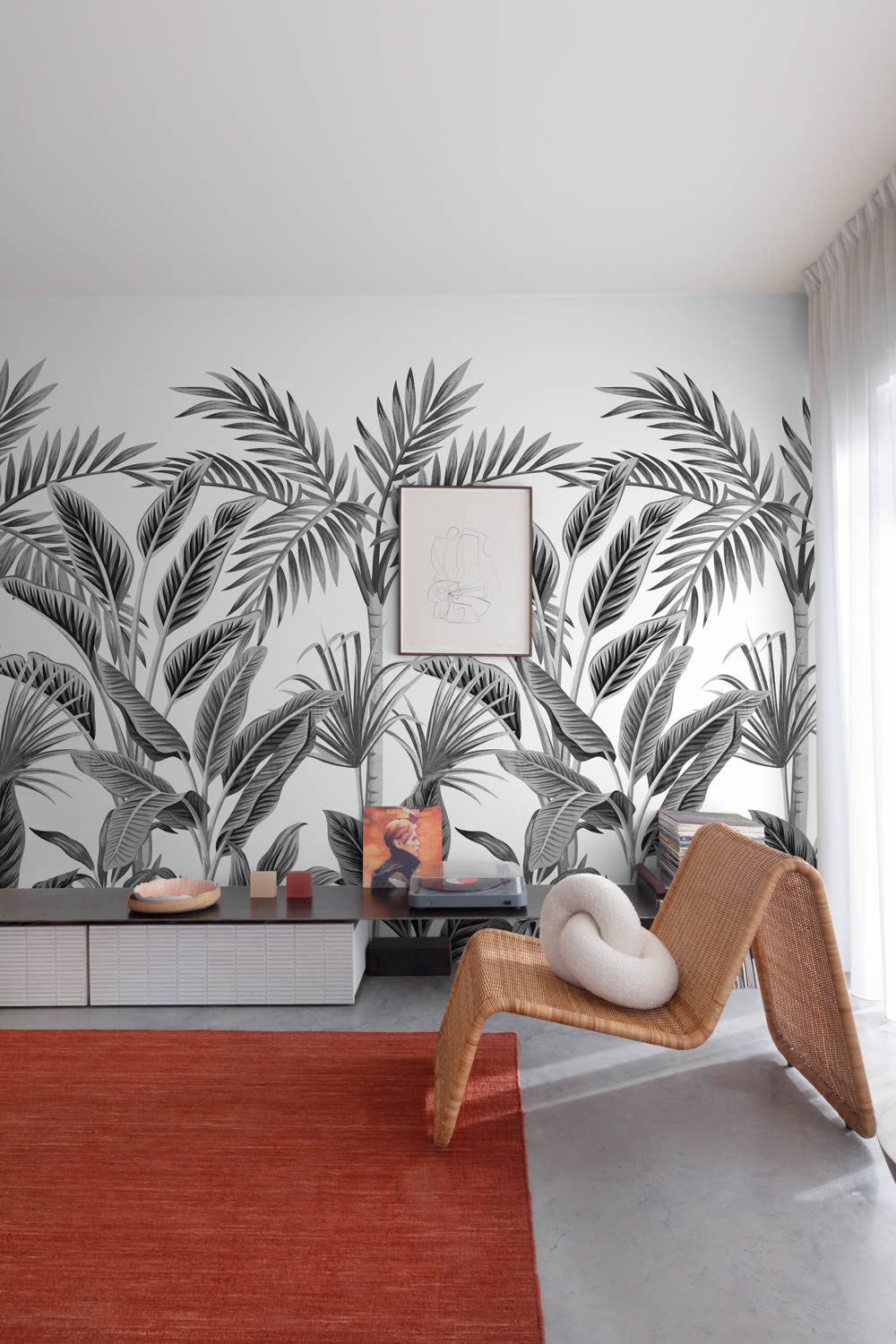 Wandbild 1,59 x 2,80 m Palmen Waldlandschaft Natur schwarz weiß A40801