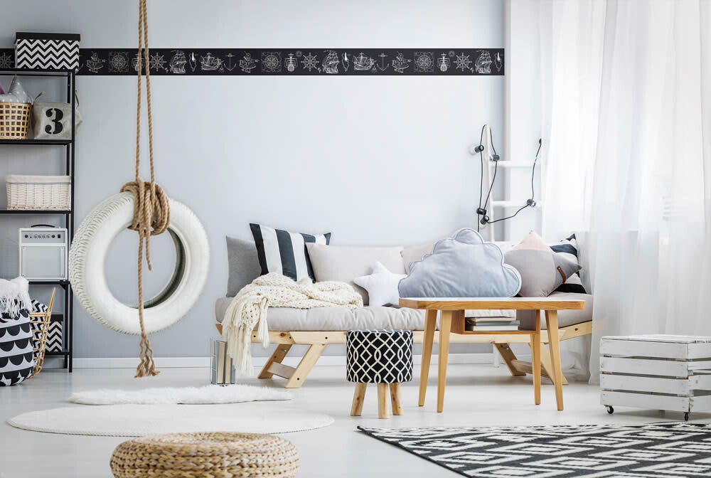 map and sun border black and white Kids Walls Marburg 45843-6-45843