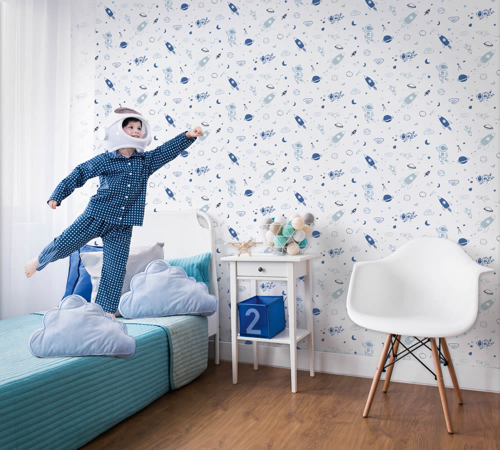 Astronaut im Weltall Weiß und blau Tapete Kids Walls Marburg 45848