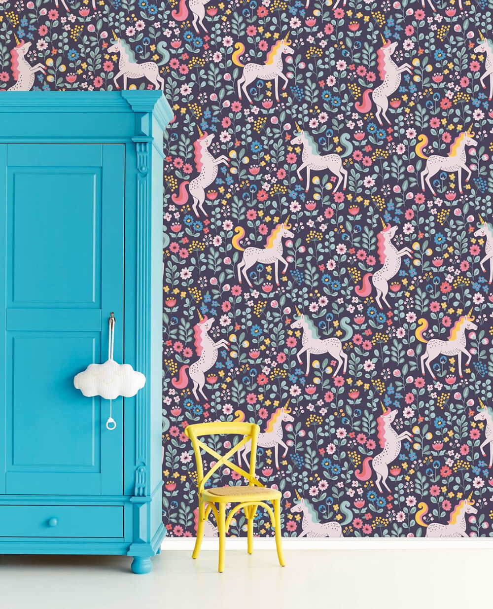 Mural Unicorns Dark Blue Pink