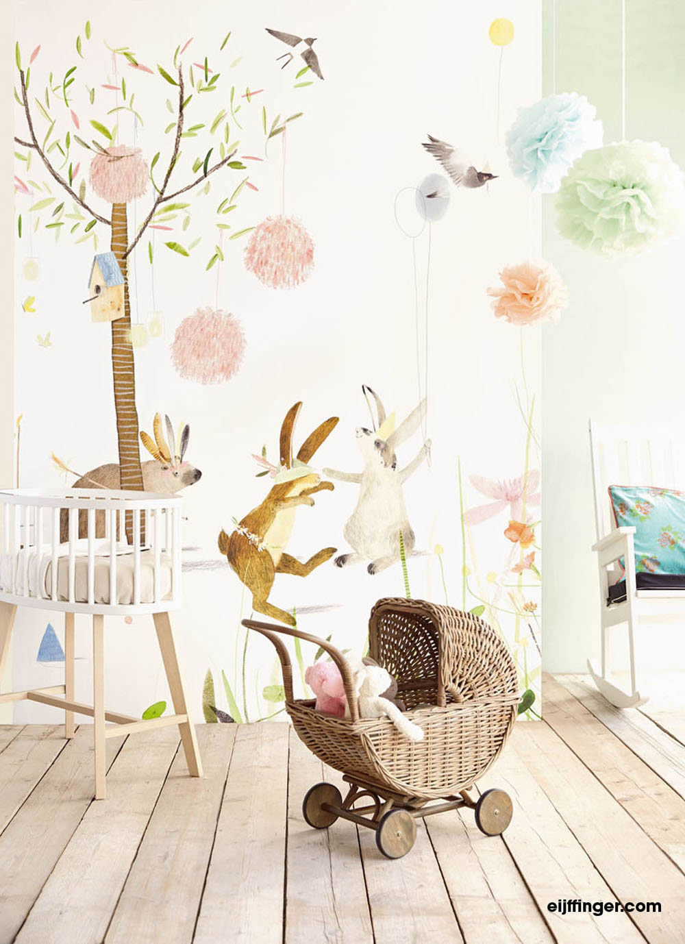 Mural Animals Cream White Colorful-55-364160
