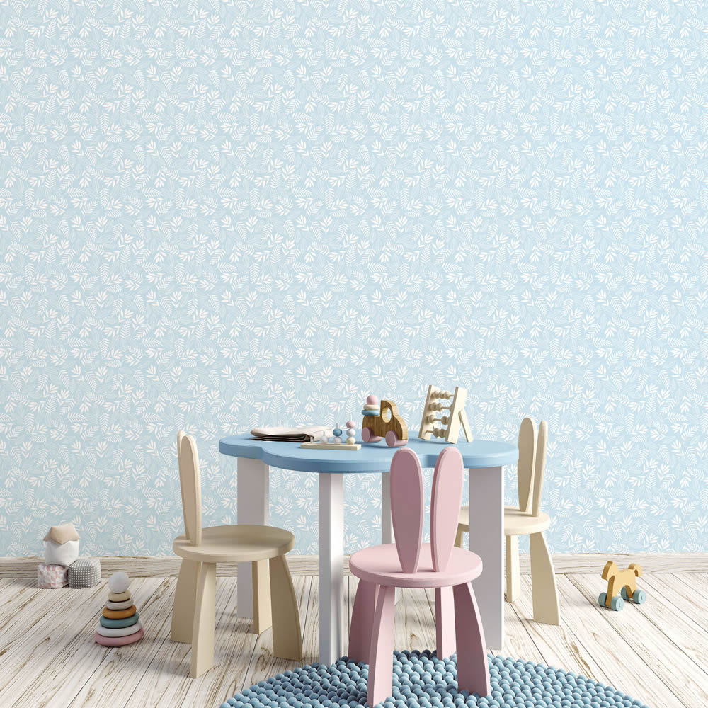 Blue non-woven wallpaper leaf tendrils Tiny Tots 2 Essener G78381-28-G78381.1M