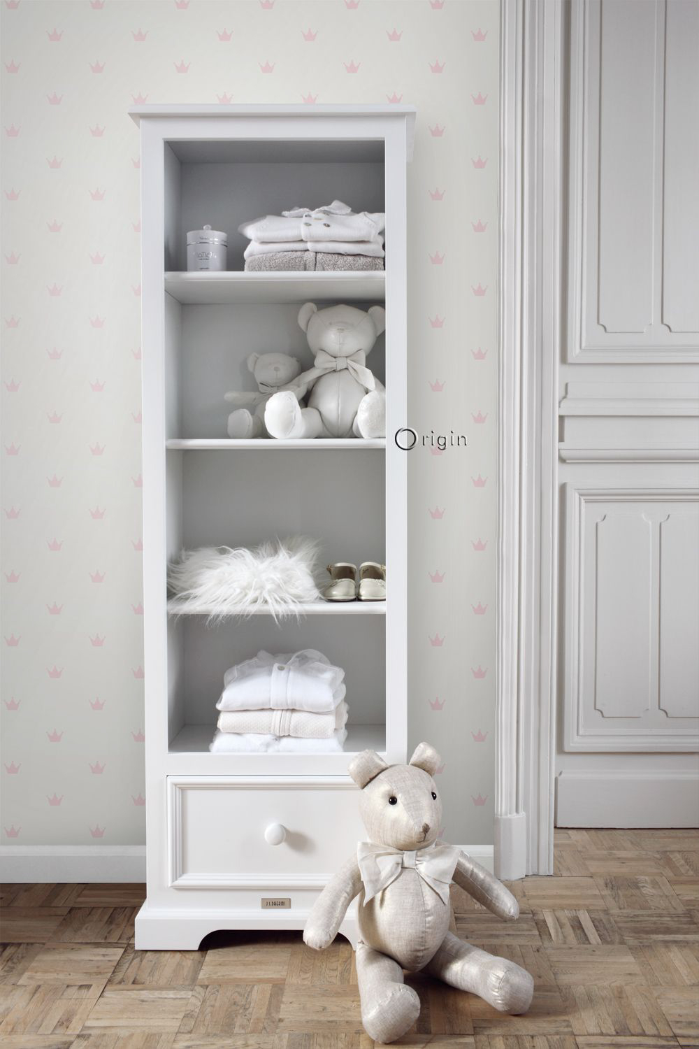 Tapete Krönchen rosa glänzend cremeweiß Vlies 347702