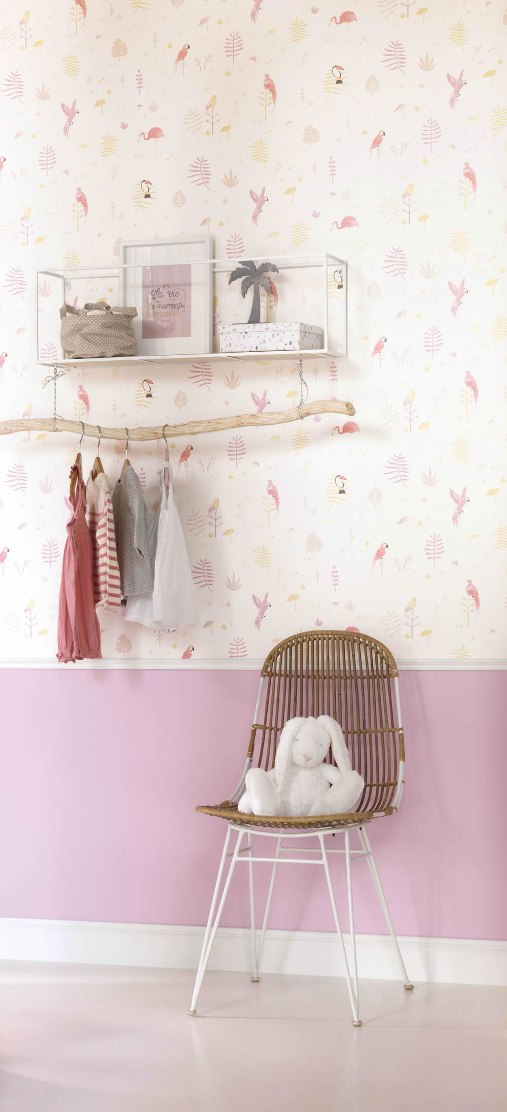 Non-woven wallpaper white birds pink-36-HPDM82925203.1M