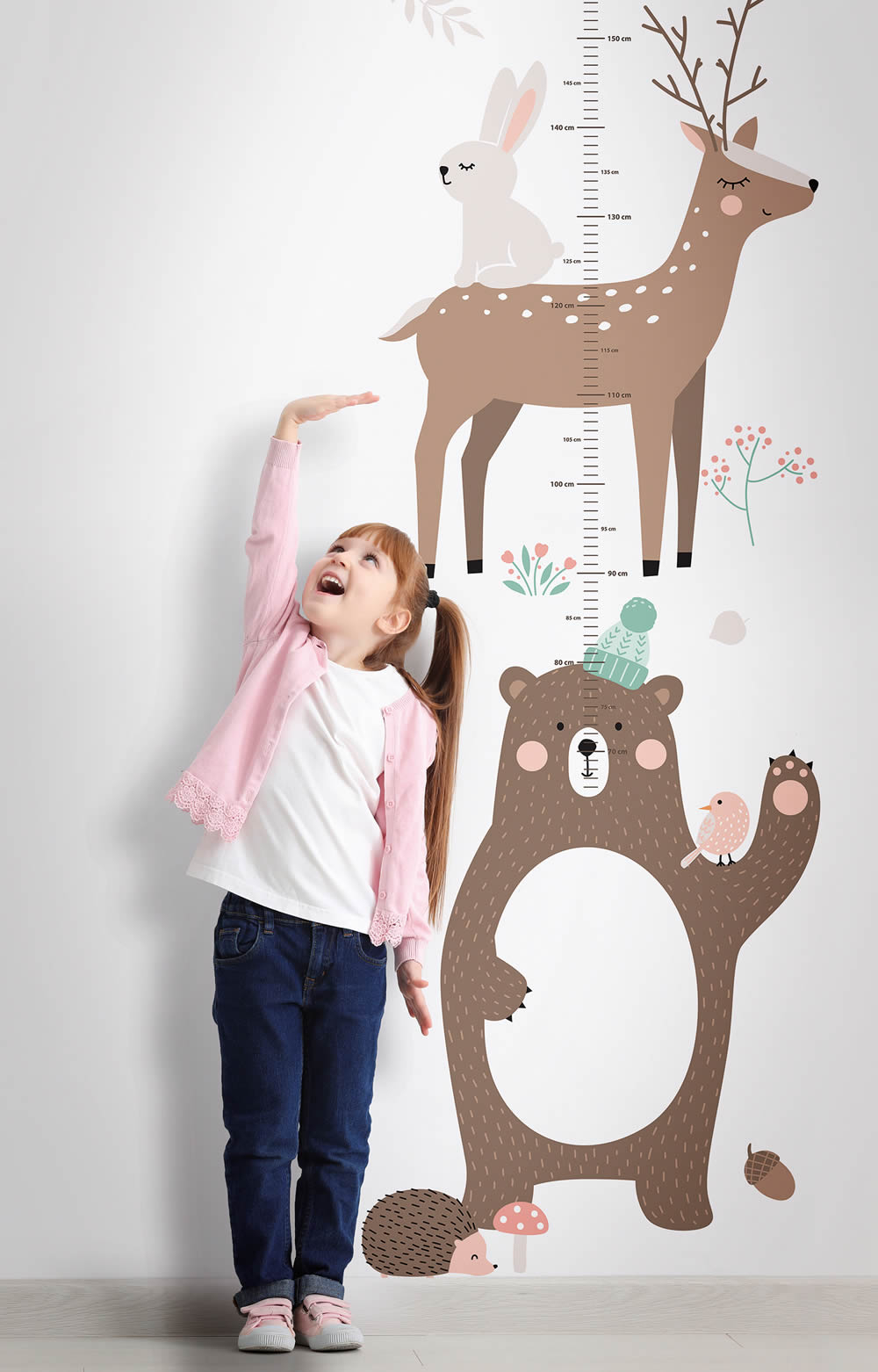 Waldtiere Tiertische Messlatte Wandbilder weiß und bunt Kids Walls 45874