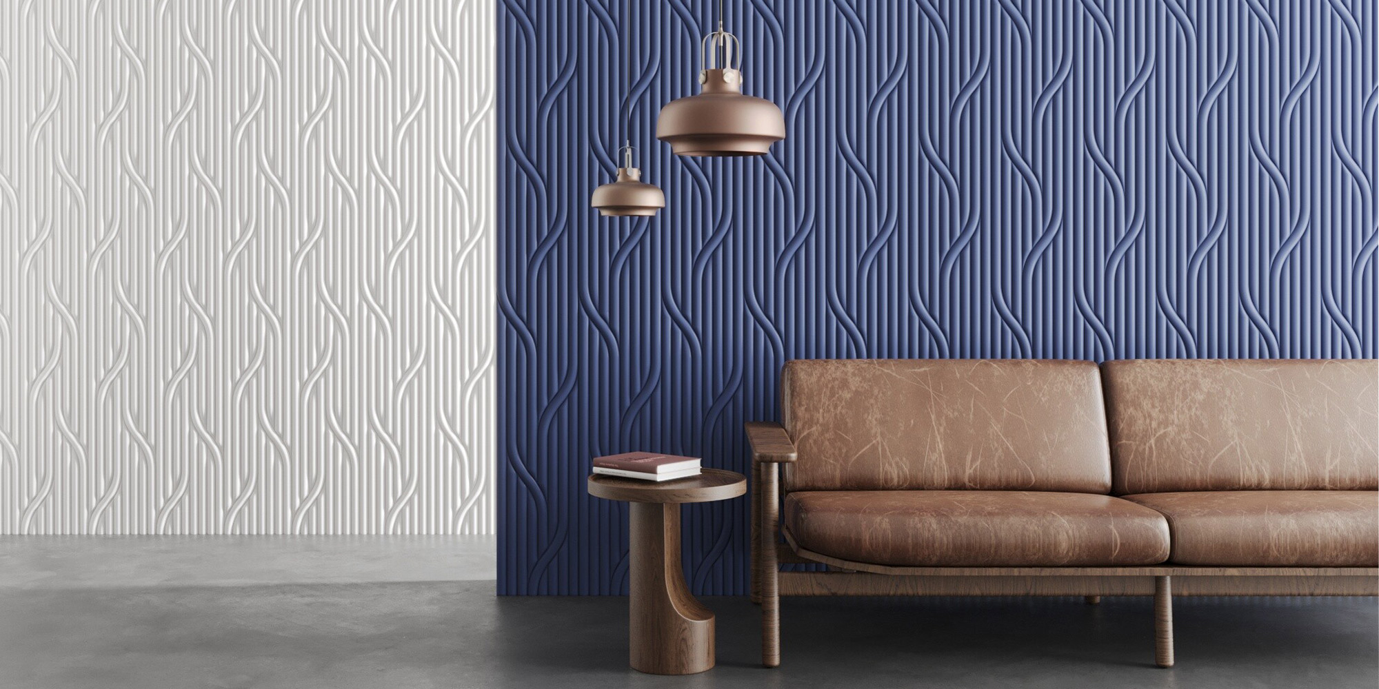 Orac Decor Paneele in geschwungener Optik für einen besonderen Look im Wohnzimmer.