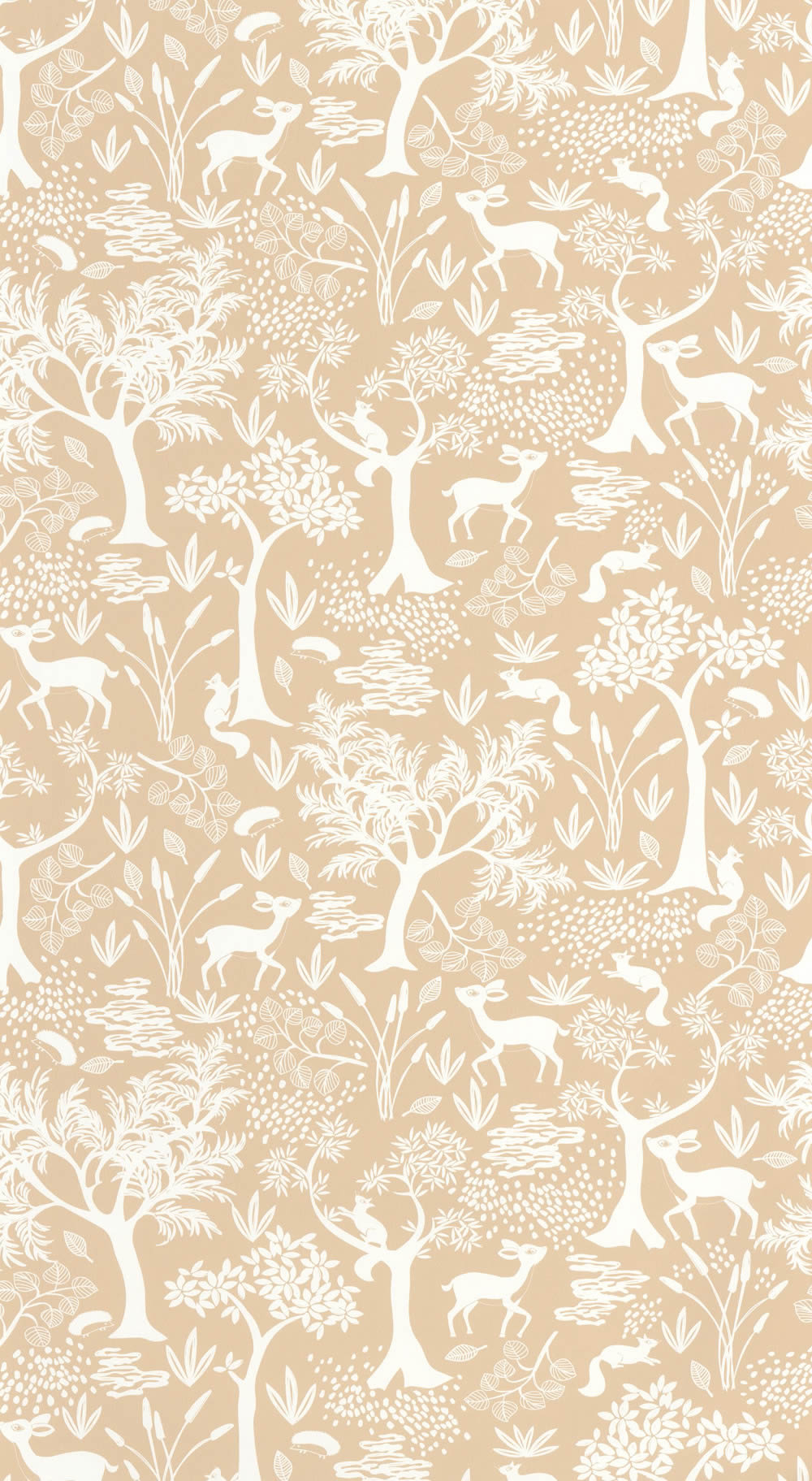 Vliestapete Waldtiere Rehe Bäume Japandi Beige Rosa OUAT88262597