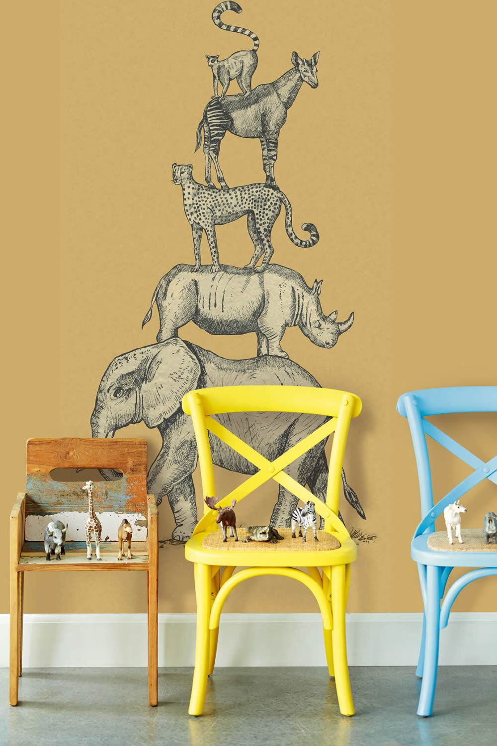 Mural Animals Stacked Curry Yellow