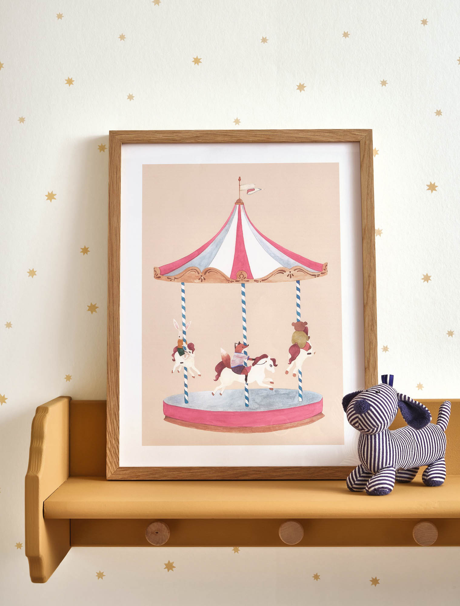 Poster Karussell mit Tieren Aquarelloptik rosa OUTT203054402