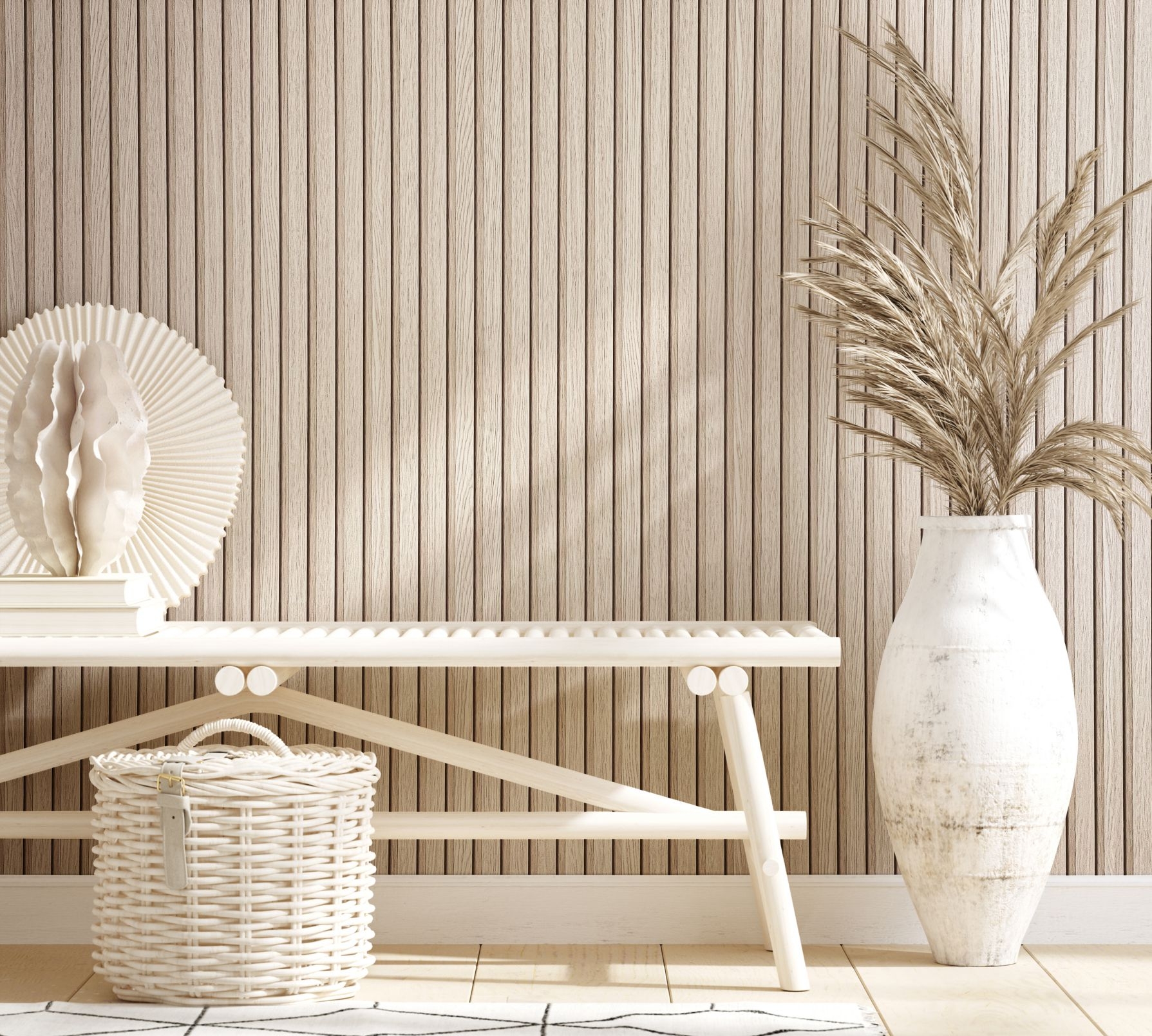 Non-woven wallpaper wood panel wood effect light beige-6-33957