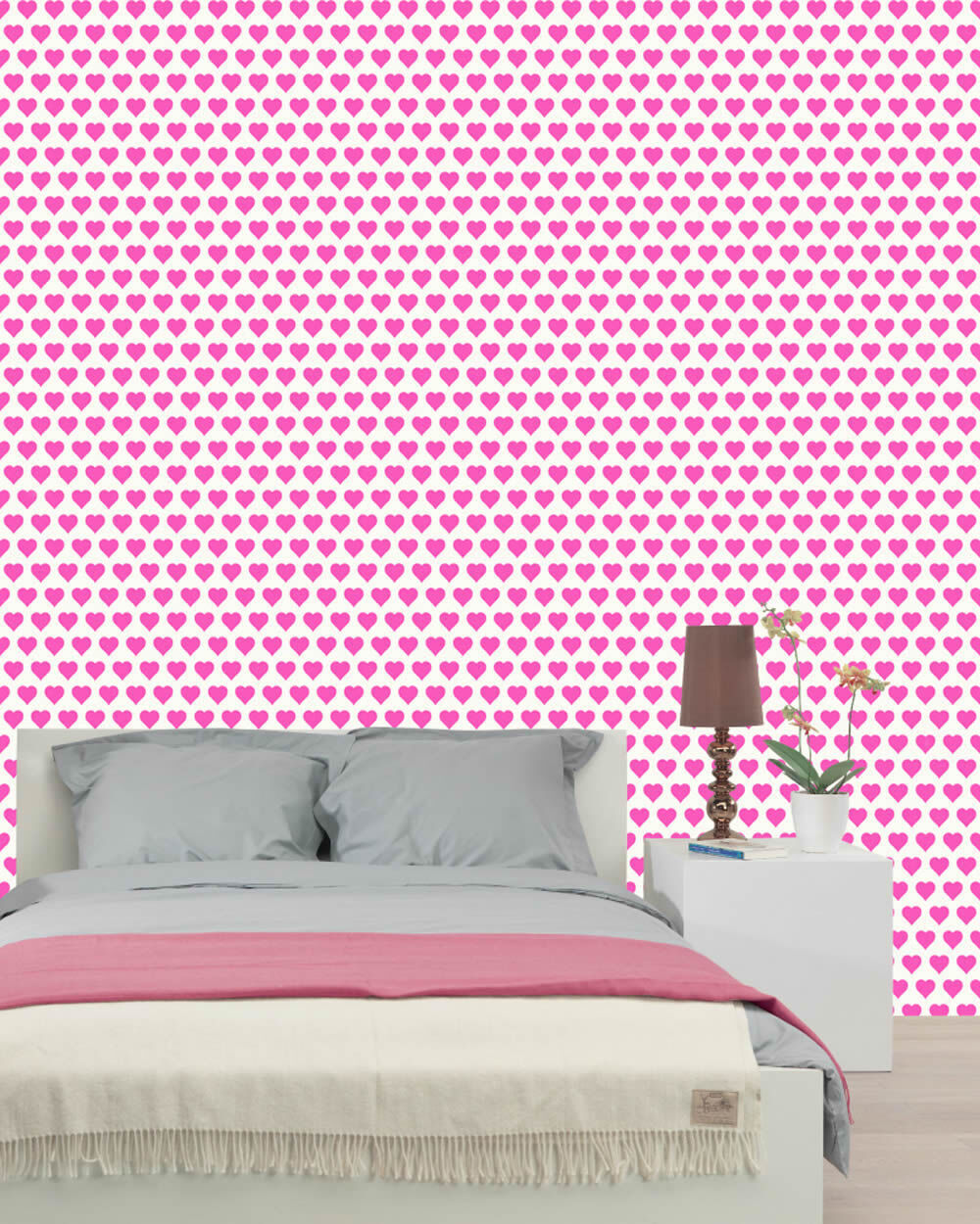 non-woven wallpaper heart pink white