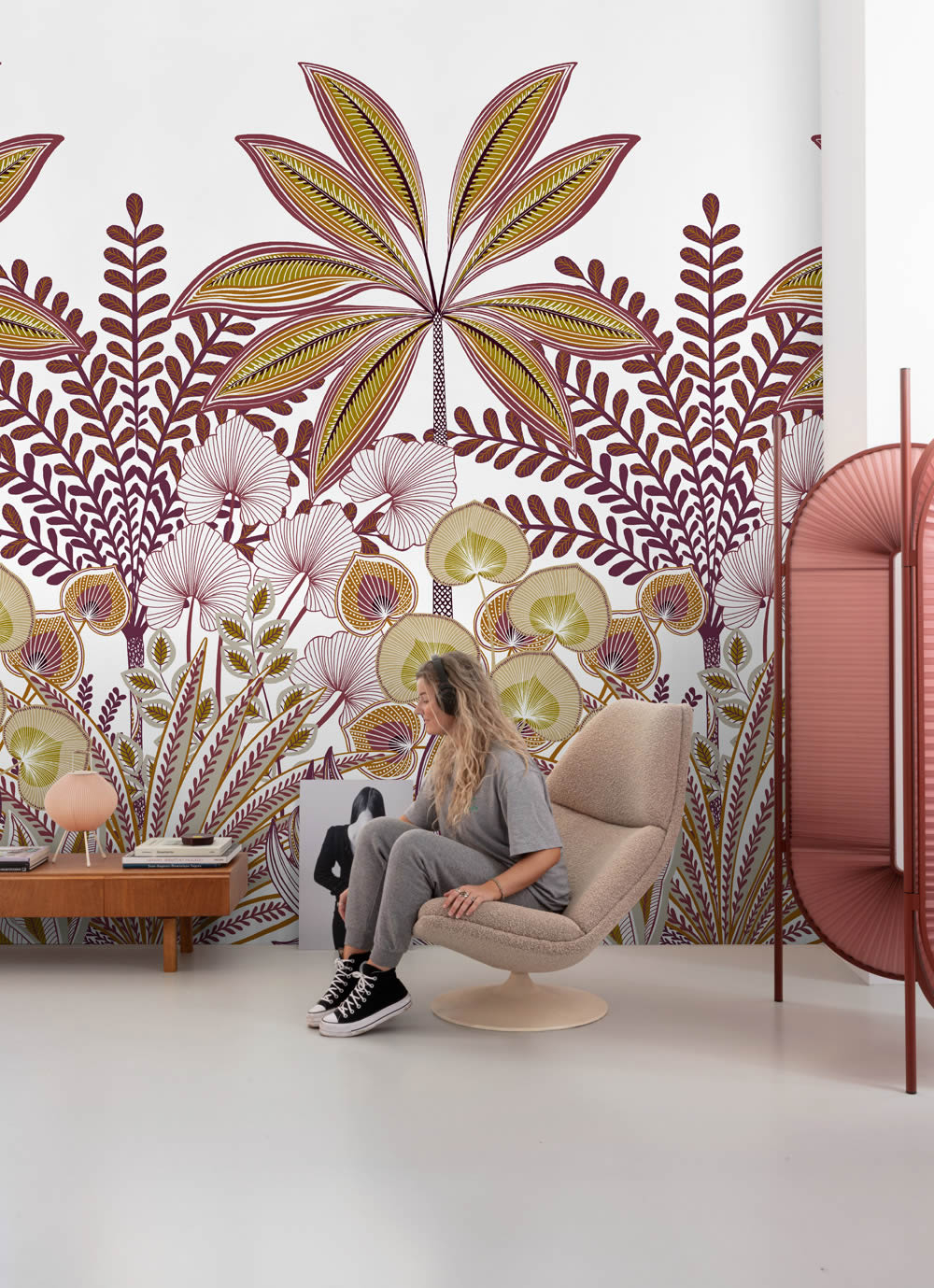 Wandbild 1,59 x 2,80 m bunte Blätter Muster Weiß A67701