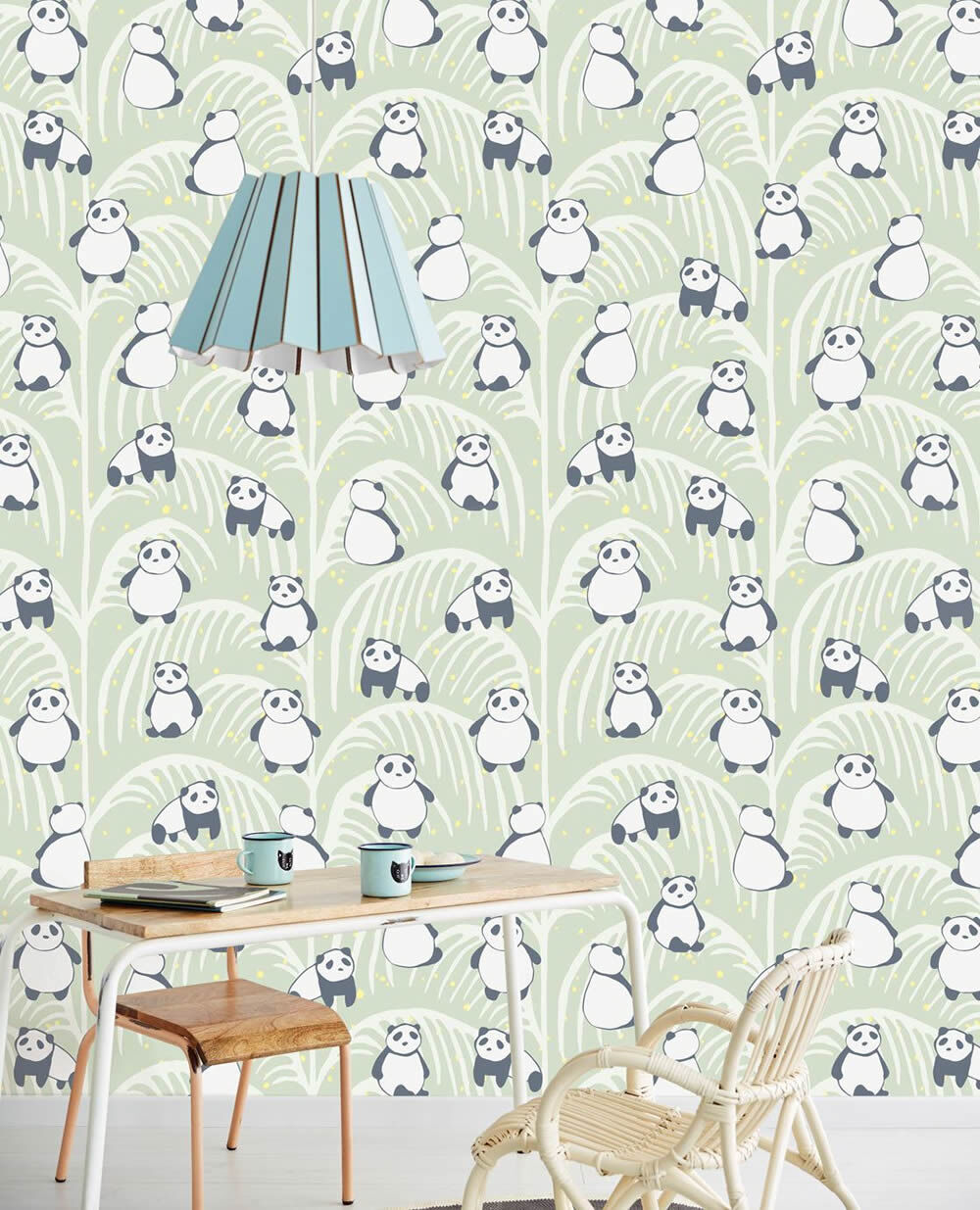 Wall panel Pandas pastel green