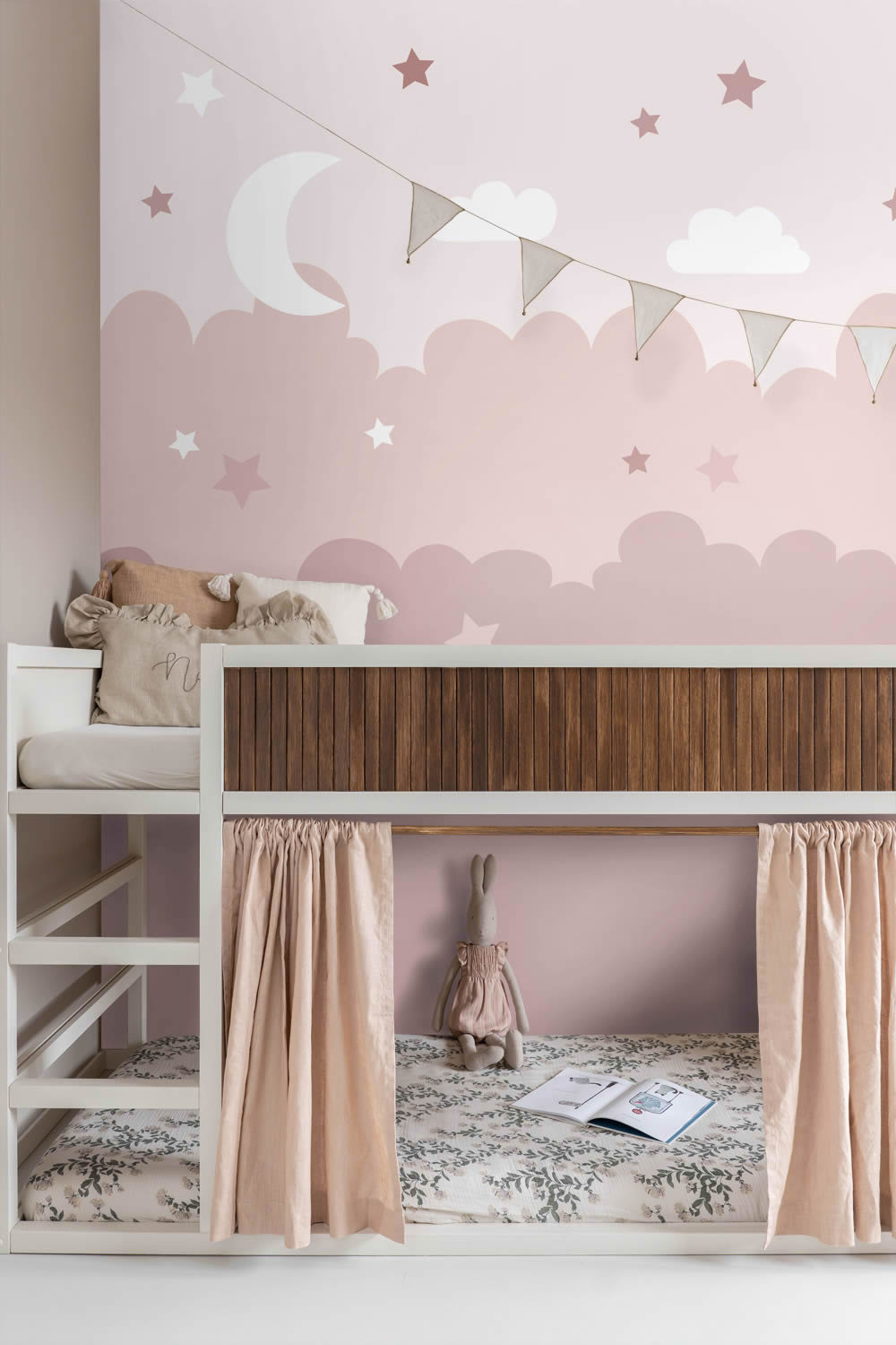 Wandbild 200 x 279 cm Wolken Sterne 4 Bahnen hellrosa 159250