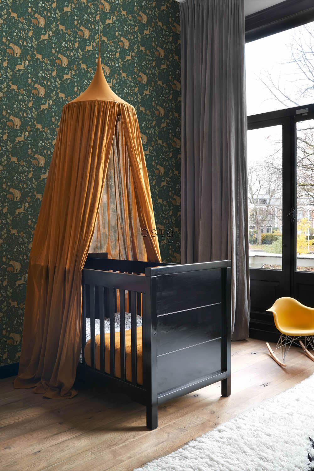 Tier Tapete Wald Bären Rehe grün 139587