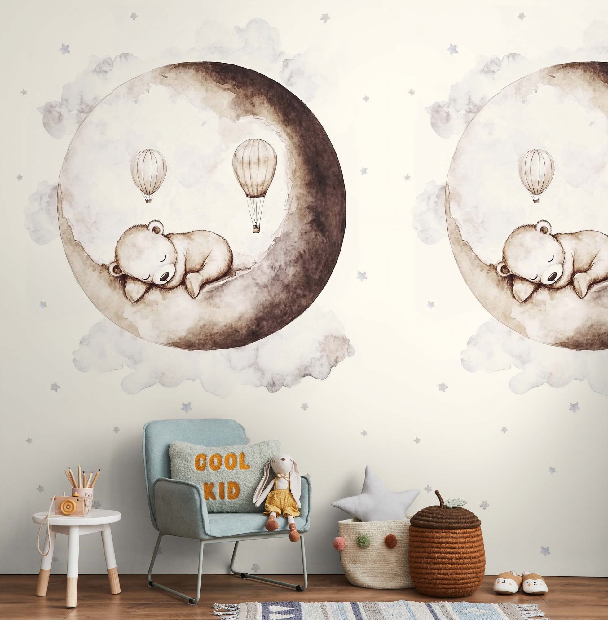 Wandbild schlafender Bär im Mond creme 159 x 280 cm 792885