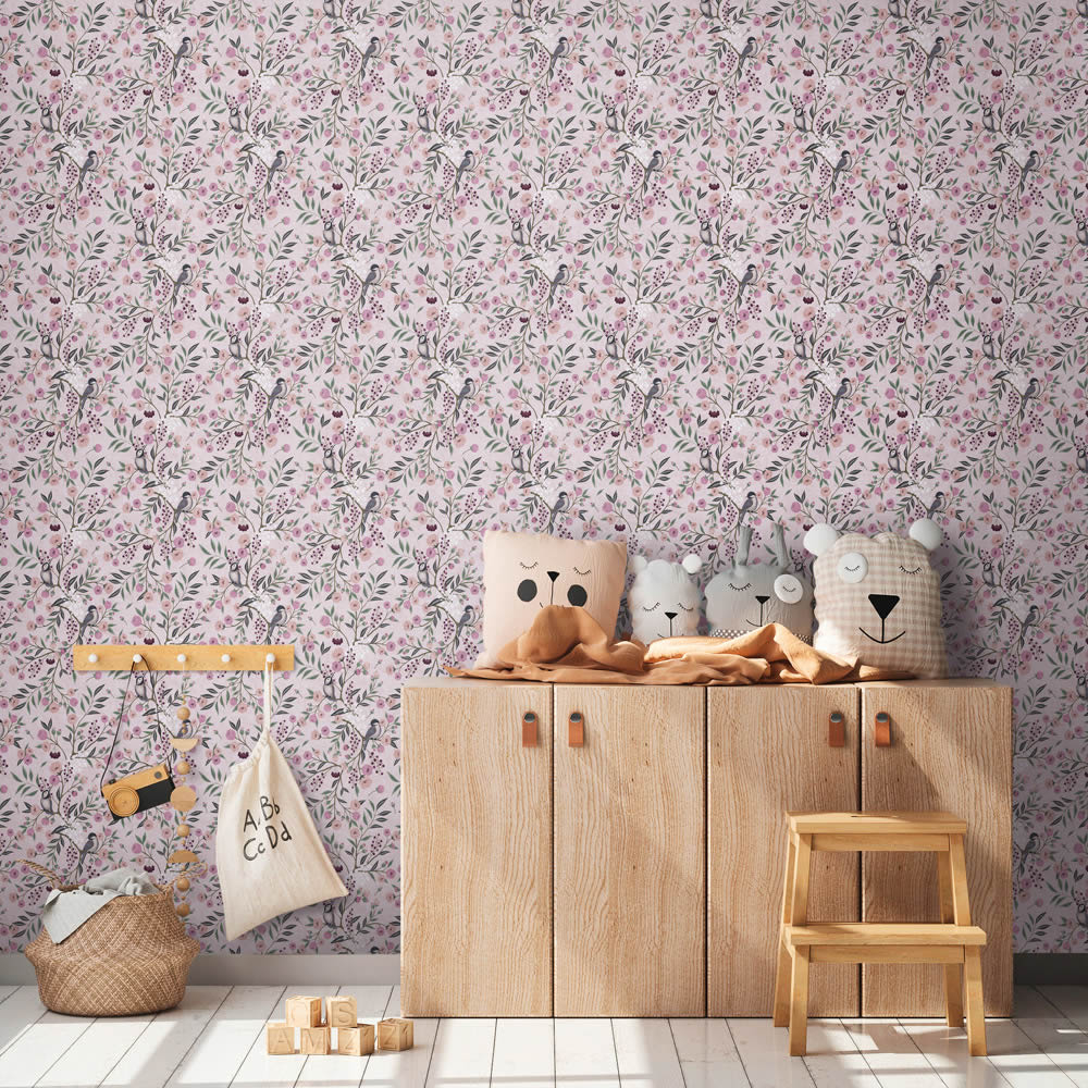 Vliestapete Asiatisch Kischblüten Vögel Blumentapete rosa 771361-8-771361