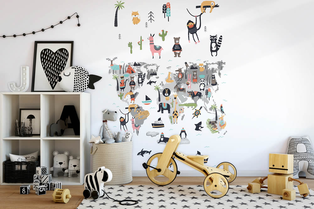 lustige Tiere Wandbild weiß und bnt Kids Walls Marburg 45875