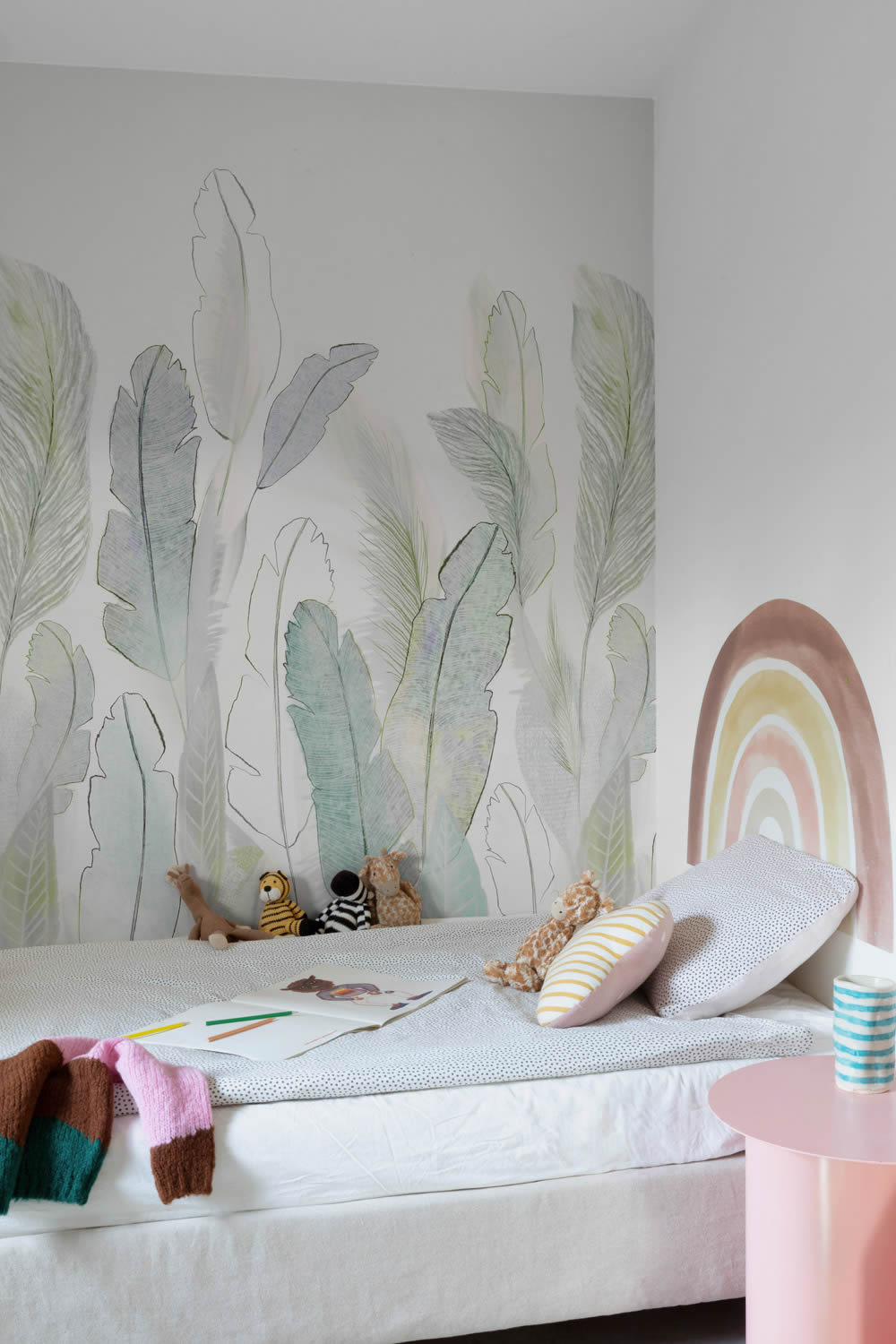 Wandbild 1,59 x 2,80 m pastelliger Blätterwald abstraktes Blatt A73501