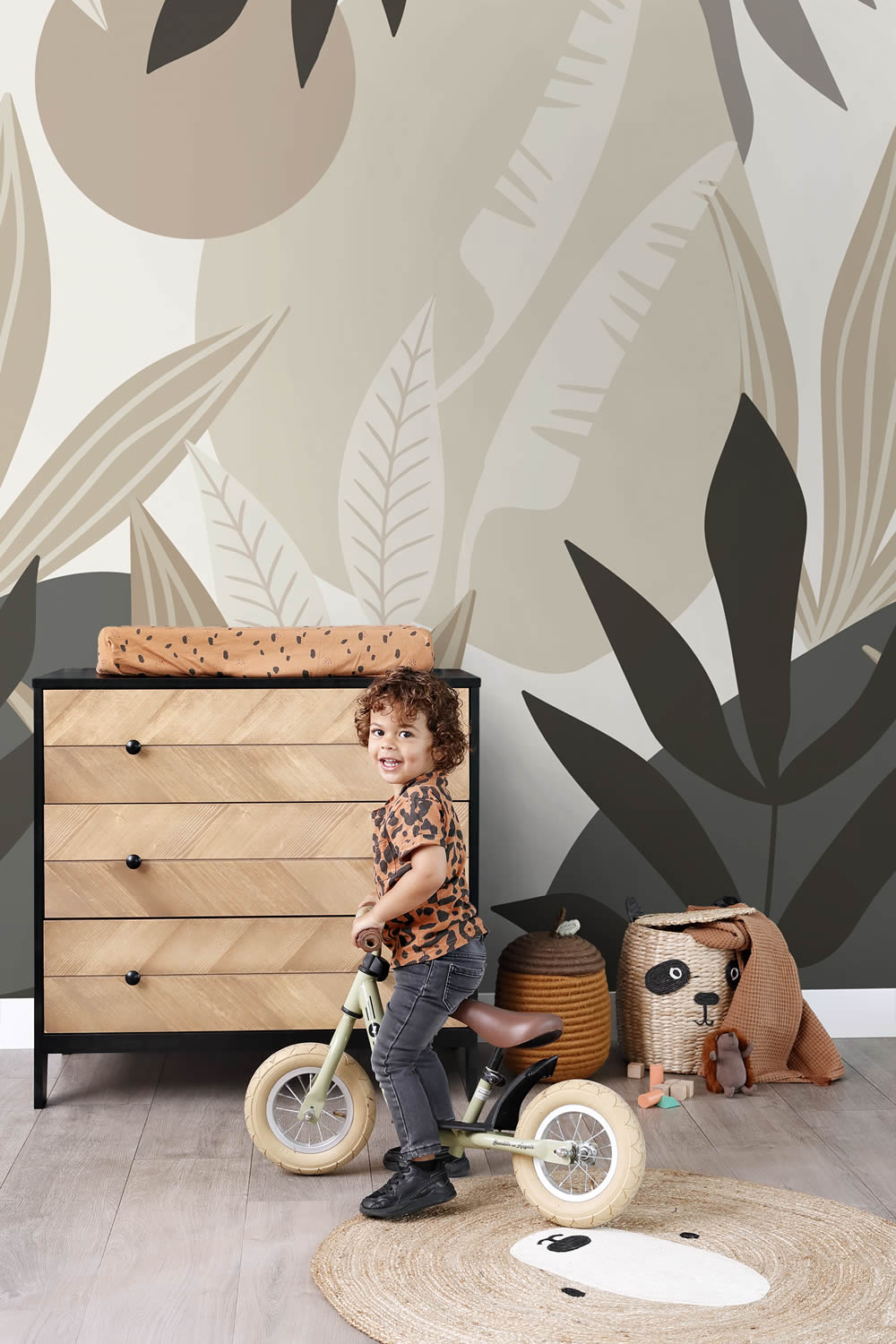 200 x 279 cm wall art graphic plants spots beige 159251