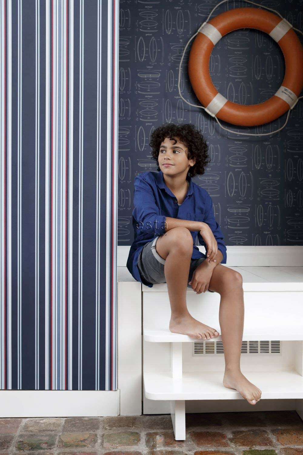 Marine Streifen Tapete navy rot Vlies 136419