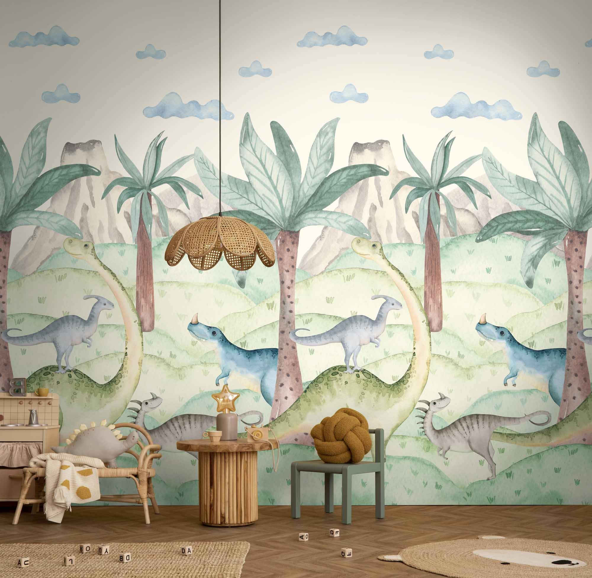 Wandbild Dinosaurier Dschungel creme 159 x 280 cm 792888