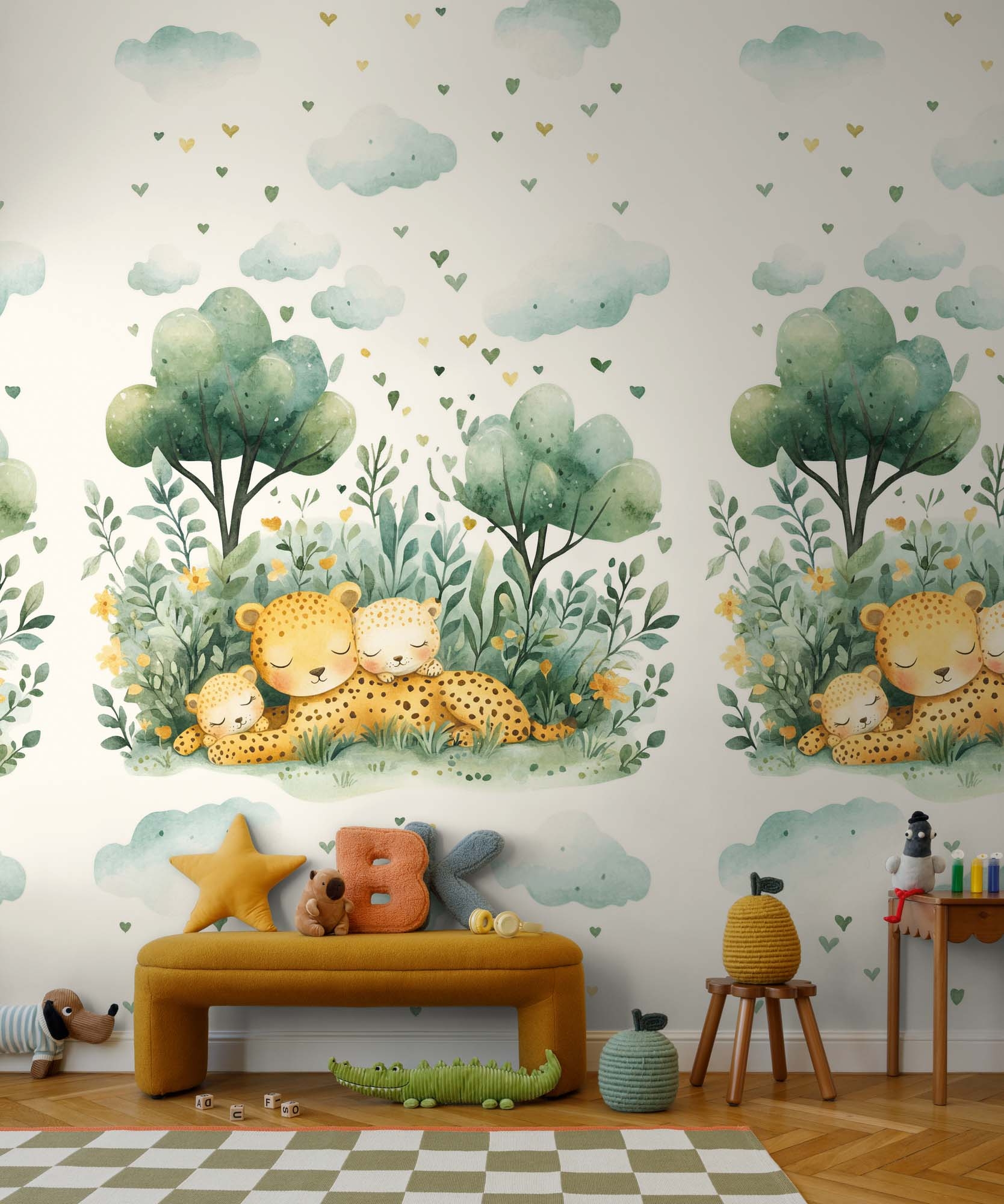 Wandbild schlafende Leopardenfamilie weiß 159 x 280 cm 792897