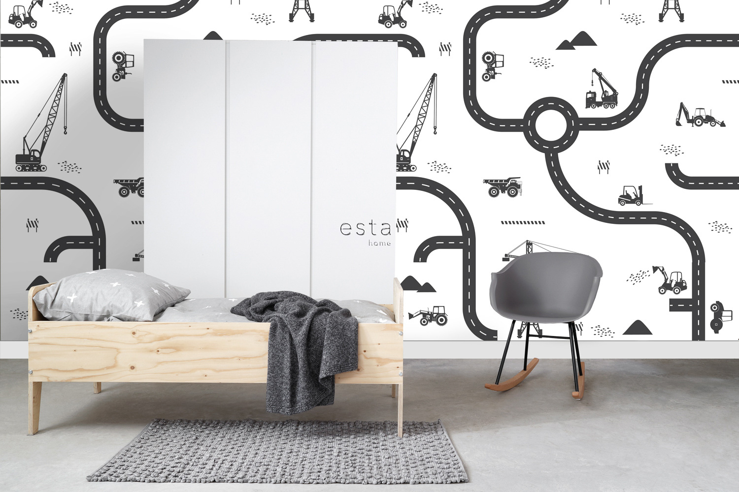 Wandbild Straßen Baustelle schwarz weiß 200 x 279 cm 159057
