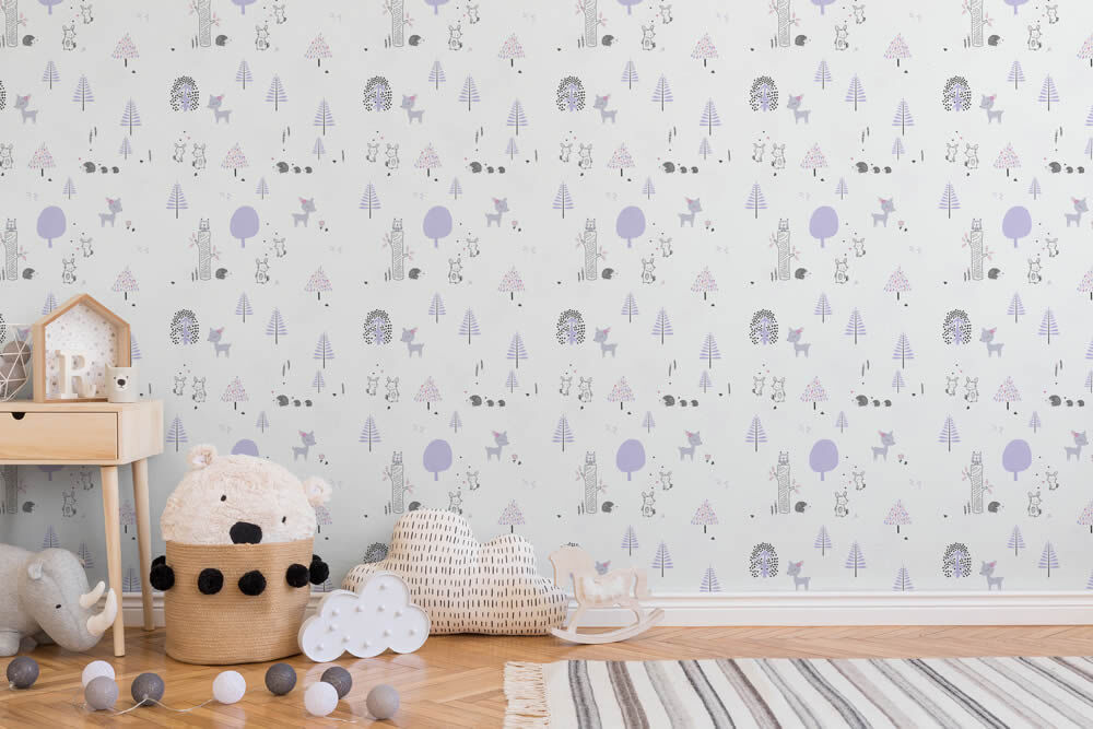 animal motifs non-woven wallpaper white and purple Little Love AS Creation 381171