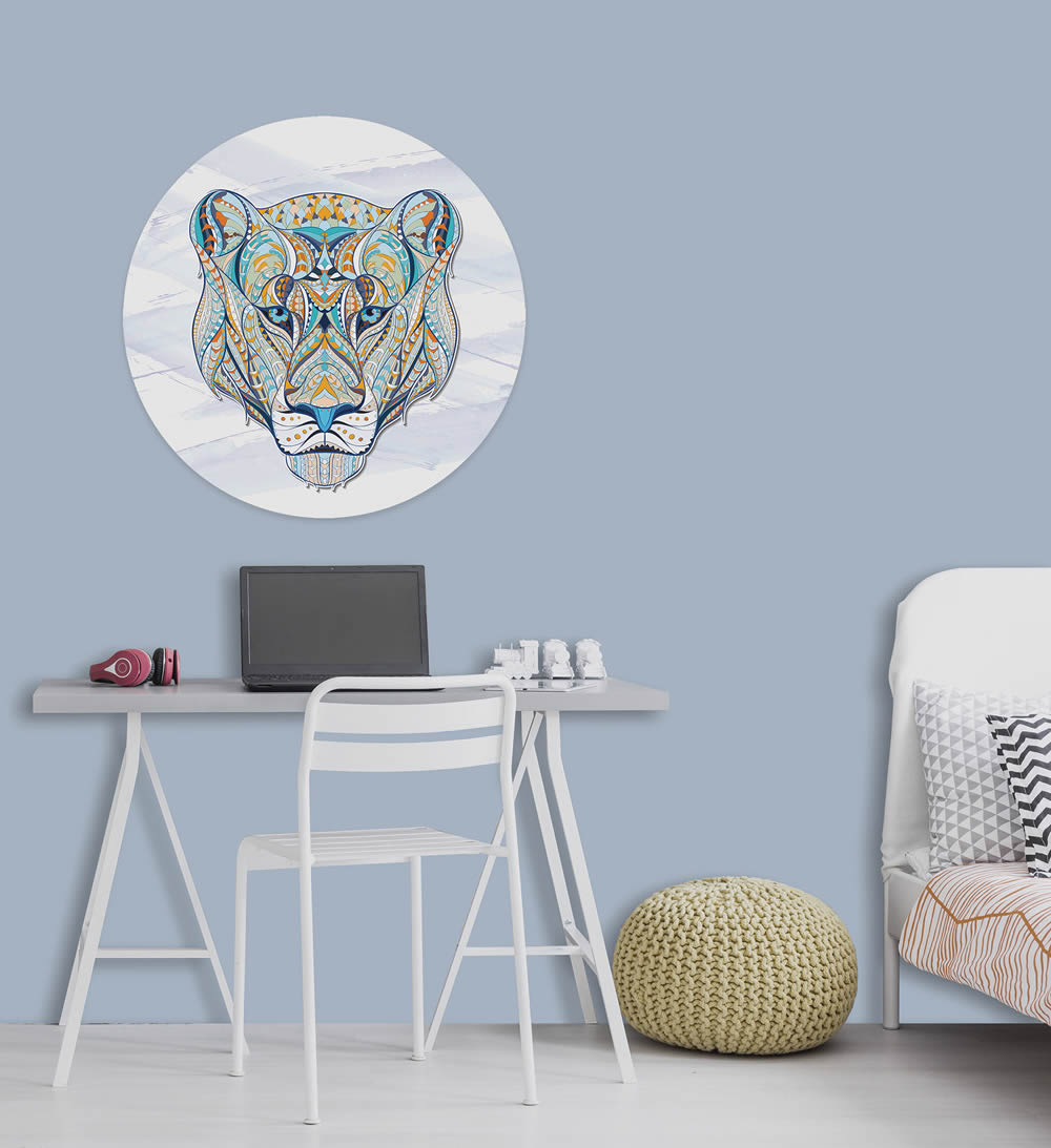 Wandbild rund Wildkatze Löwe vorgekleistert 100 x 100 cm