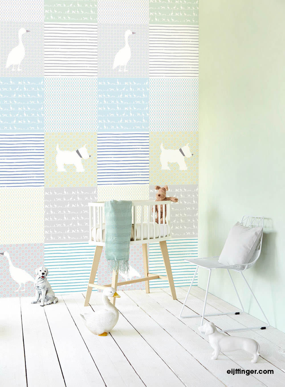 Patchwork non-woven mural blue-55-364177