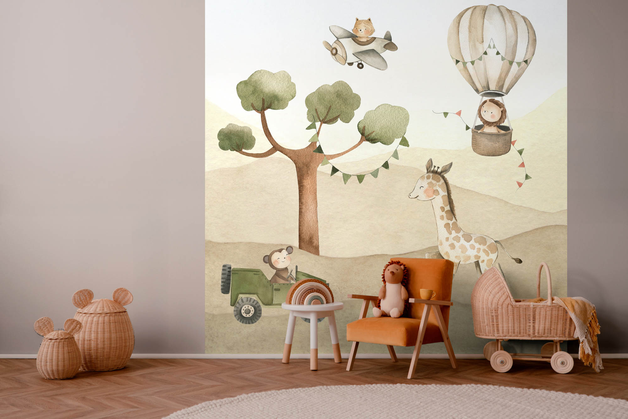 Landschaft Wandbild fliegender Löwe und Katze Vlies 5 Bahnen