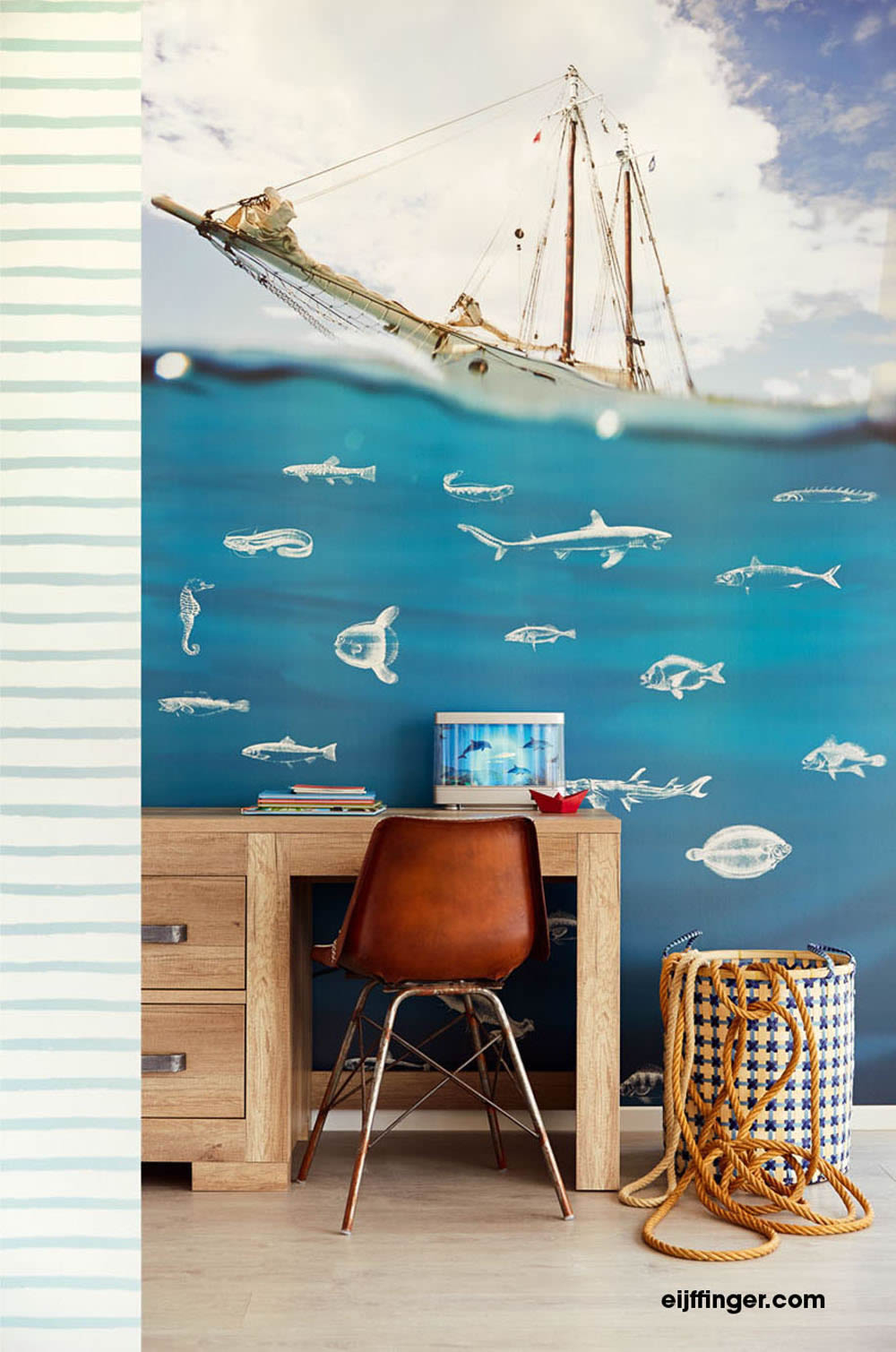Blue sea mural ship-55-364140