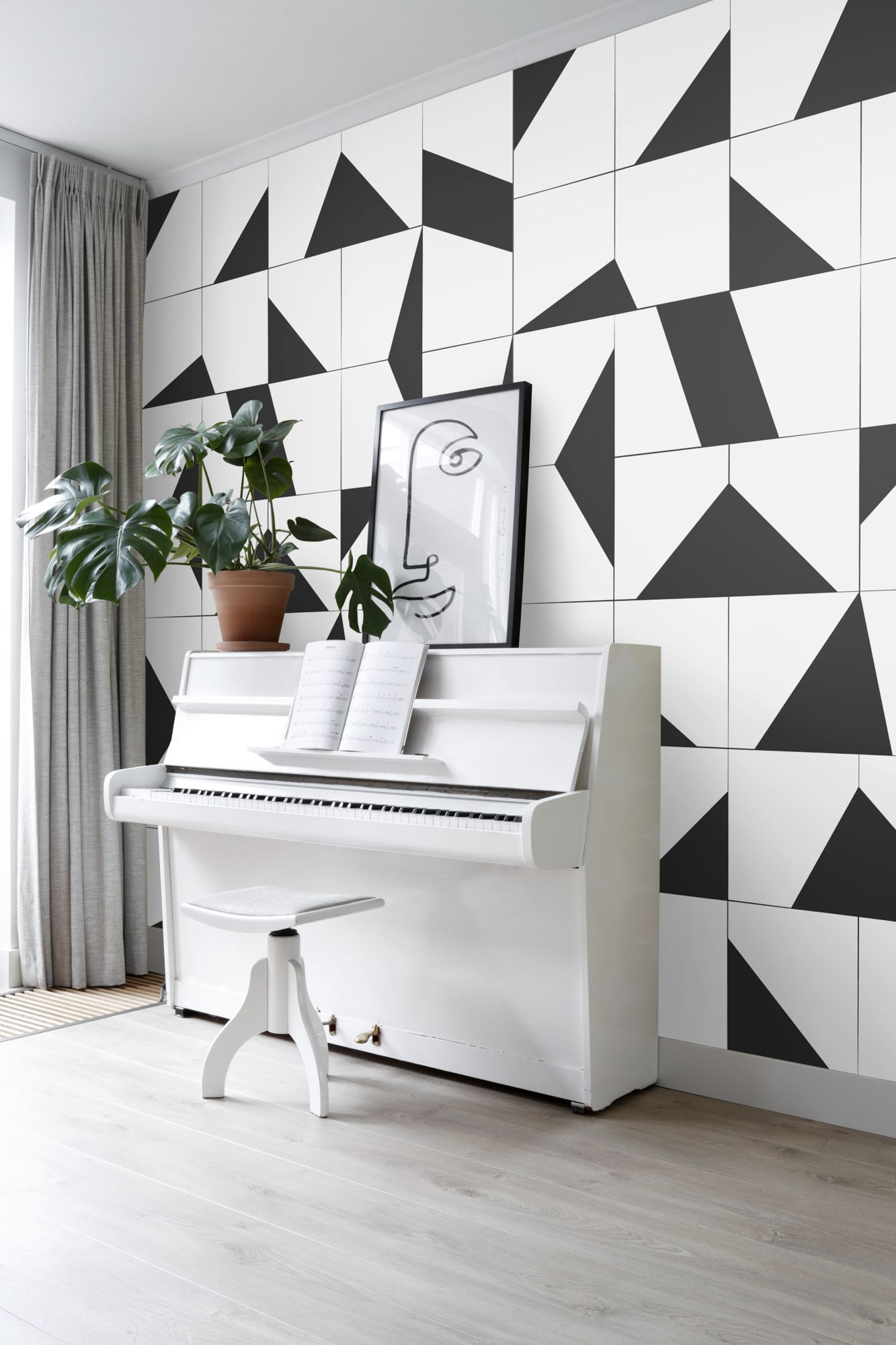 Wandbild Kachelmuster Scandi schwarz weiß 200 x 279 cm 158908