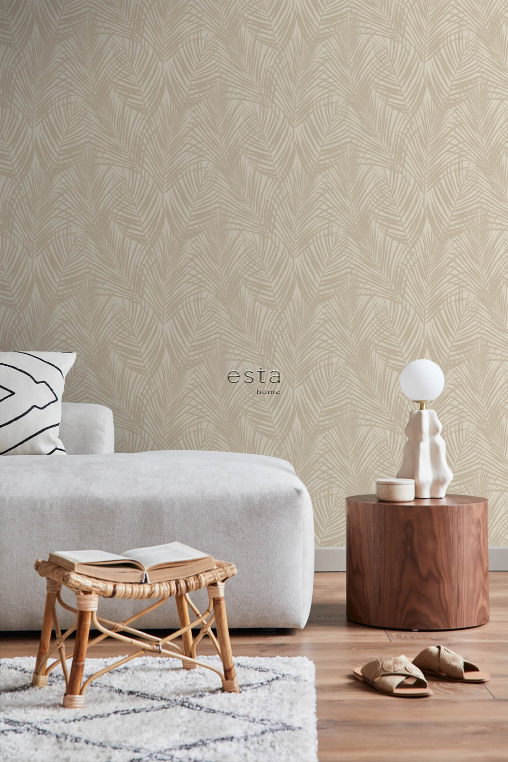 Non-woven wallpaper palm frond minimalist beige 139430