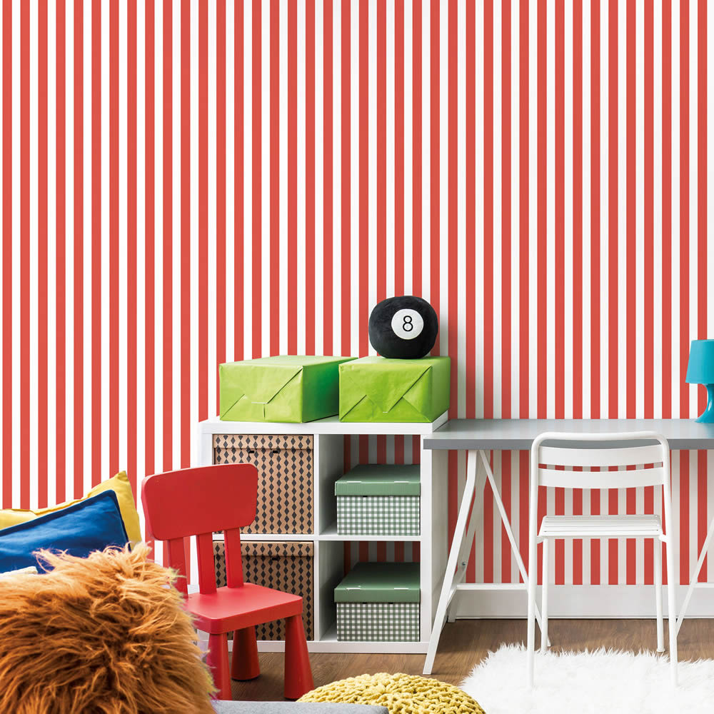 Block stripes non-woven wallpaper red and white Tiny Tots 2 Essener G78404-28-G78404.1M