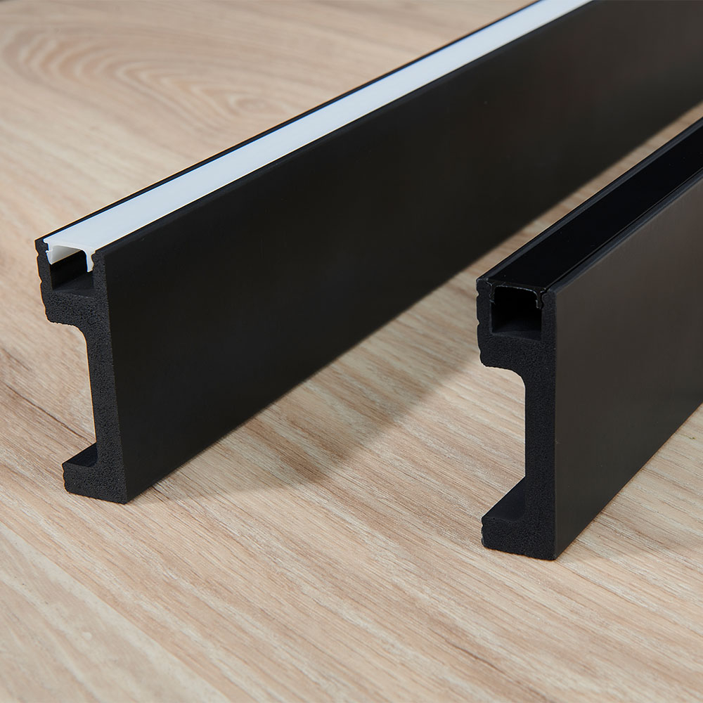 Black light mouldings for stylish room accents Close-up of black light mouldings with white diffuser