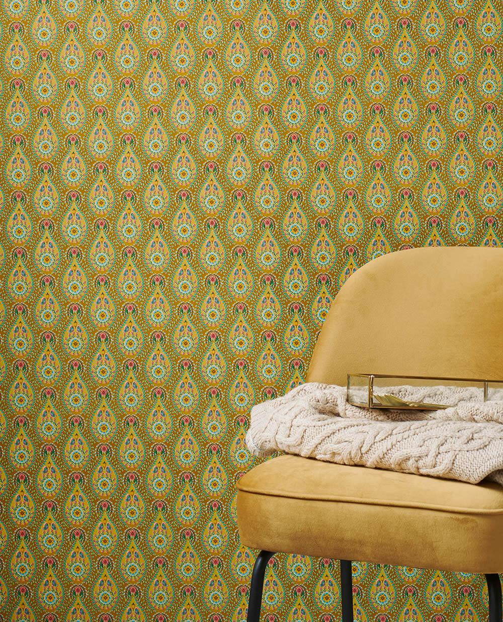 Wallpaper ocher flowers drop pattern Pip Studio 5 300151-55-300151